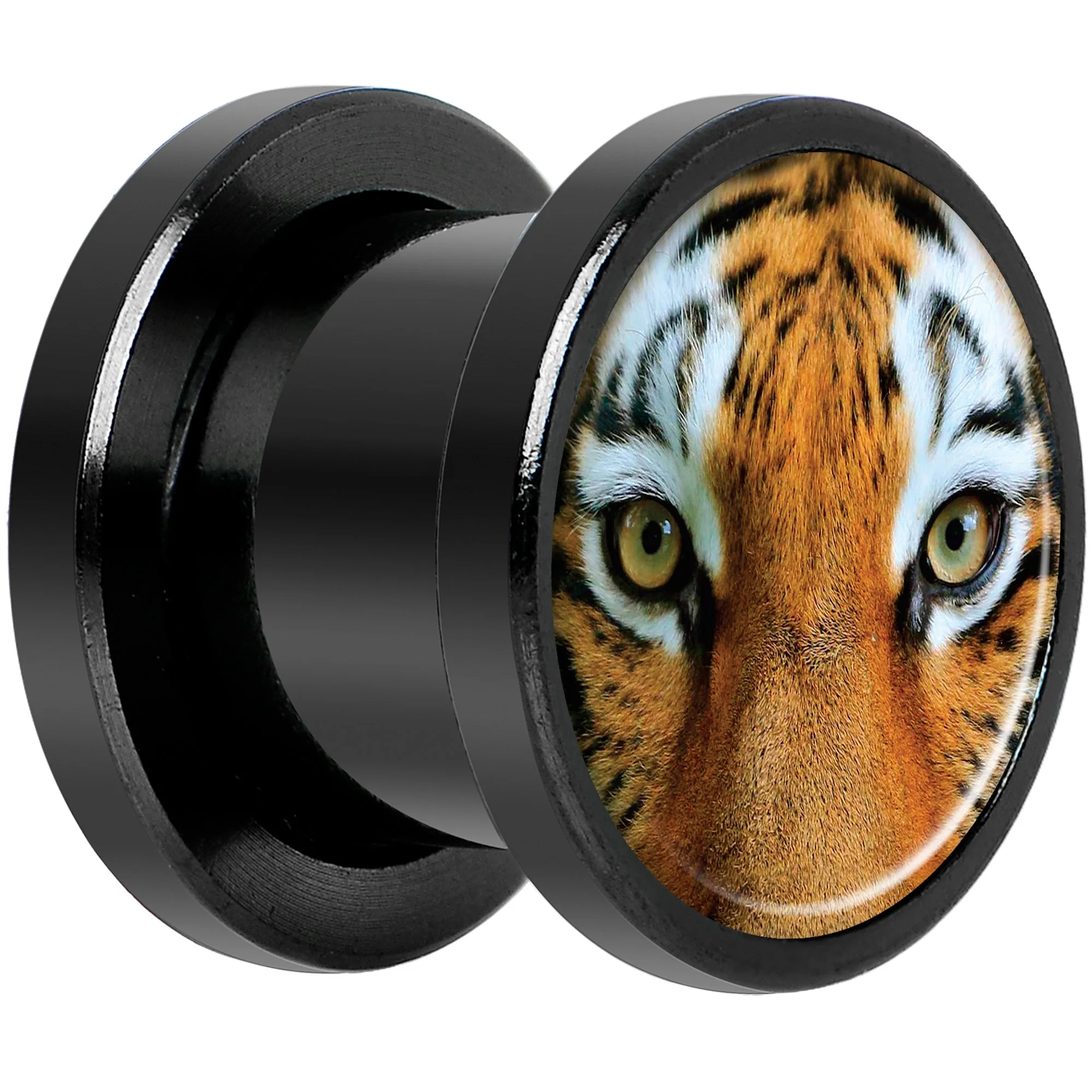 Full Color Tiger Eyes Black Anodized Screw Fit Plug Set 00G - Image 2