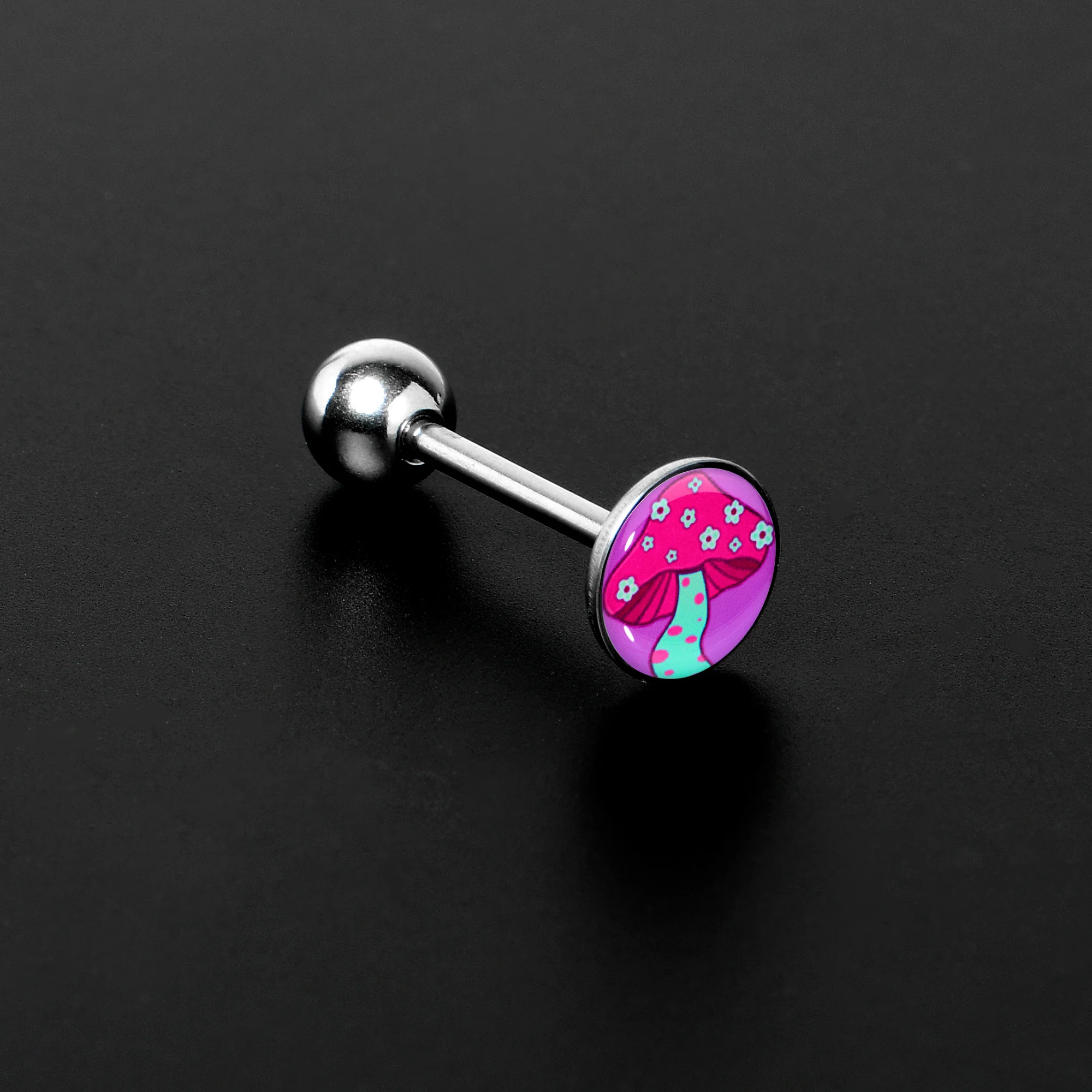 Funky Floral Mushroom Barbell Tongue Ring by Onyx O - Image 2