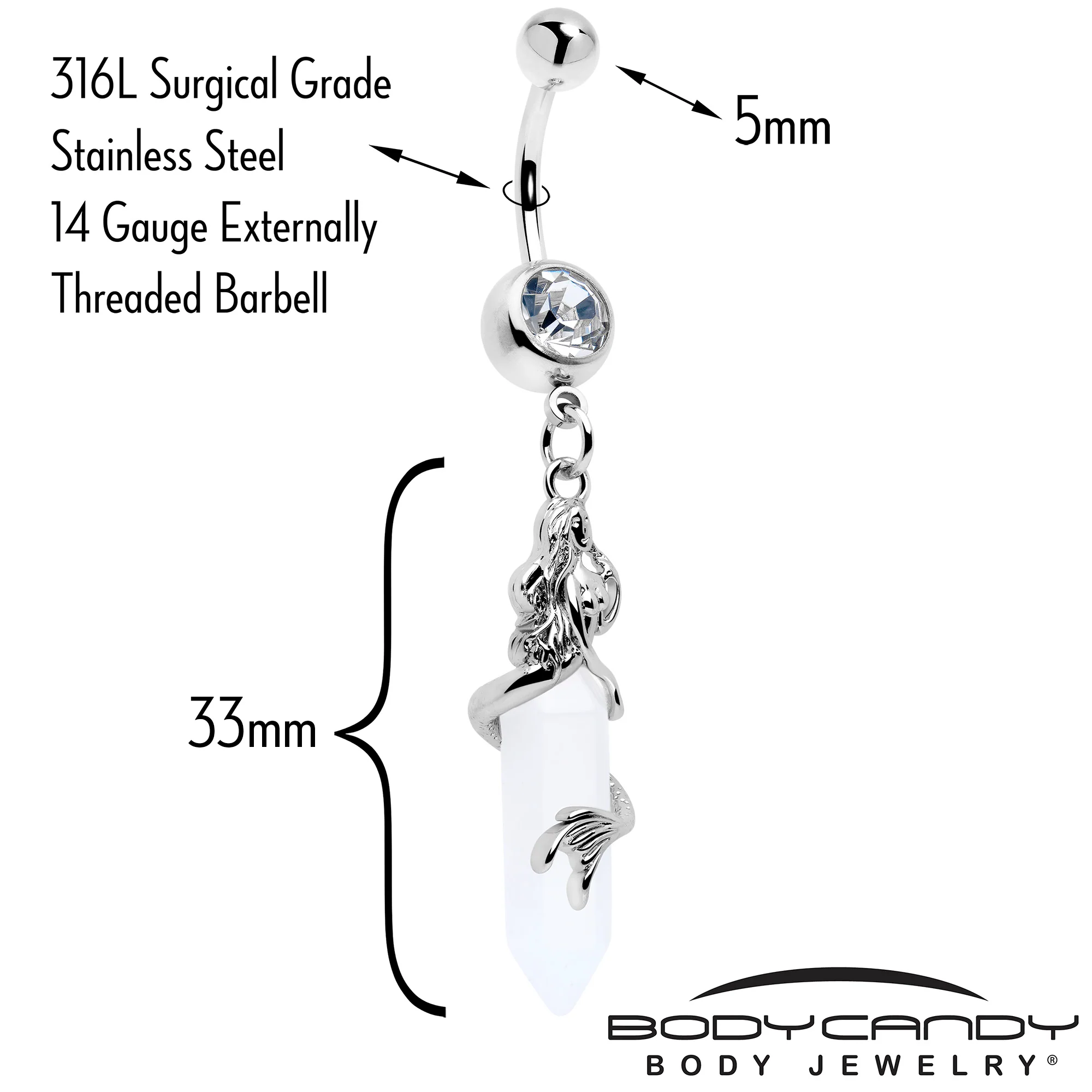 Clear Gem Mermaid Rider Dangle Belly Ring - Image 2