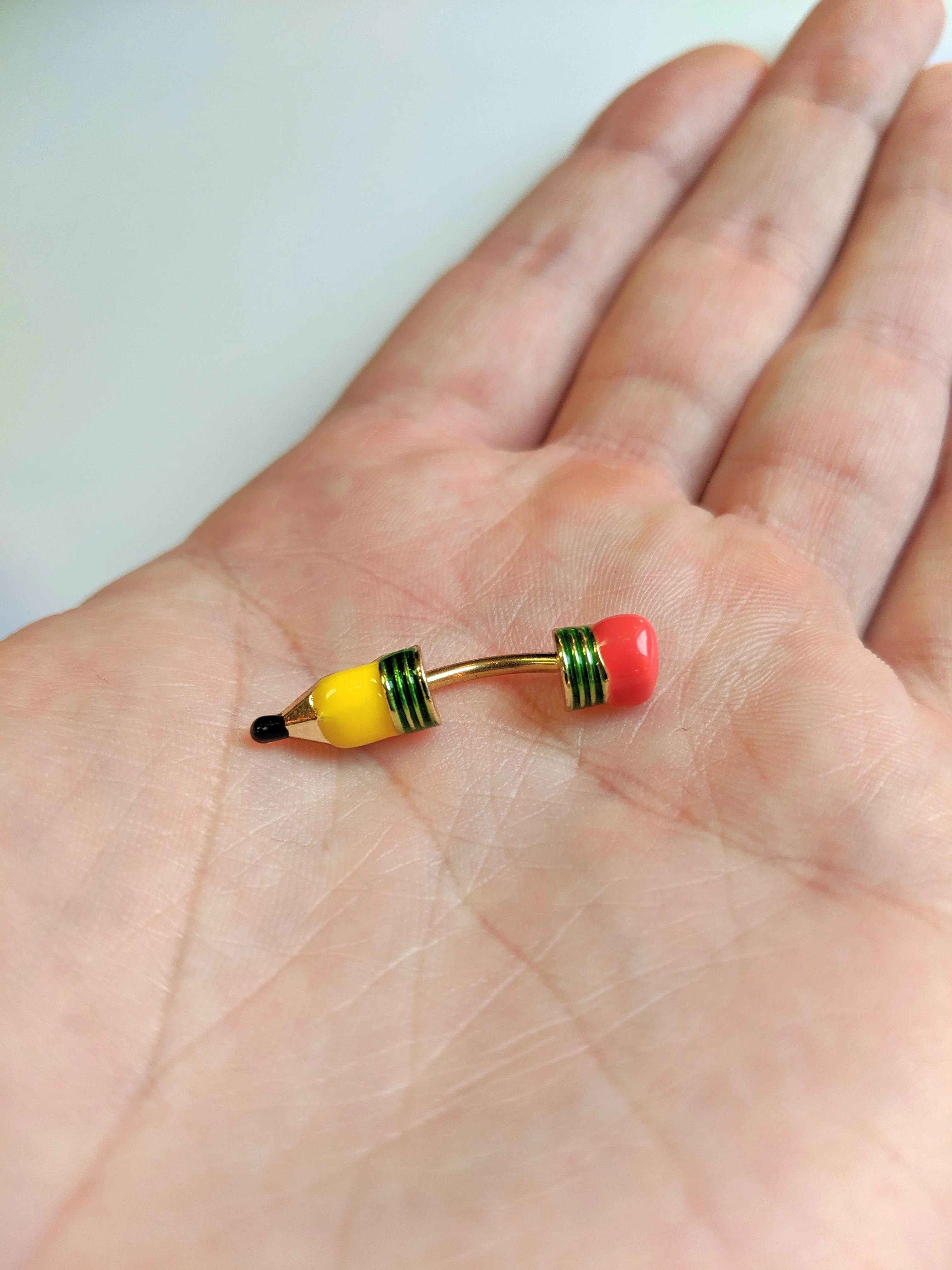 Get to Work Yellow Pencil Double Mount Belly Ring - Image 3