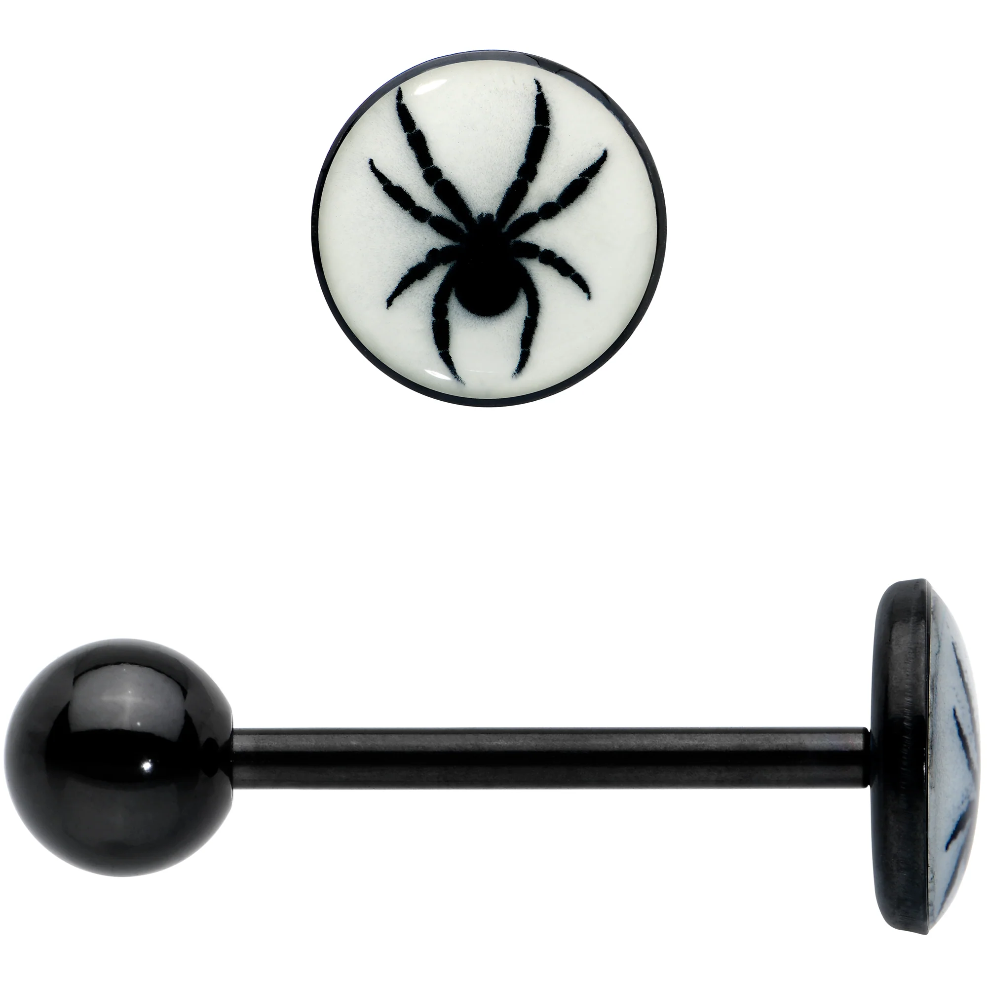 Glow in the Dark Black Anodized Black Widow Spider Barbell Tongue Ring by Onyx O - Image 3