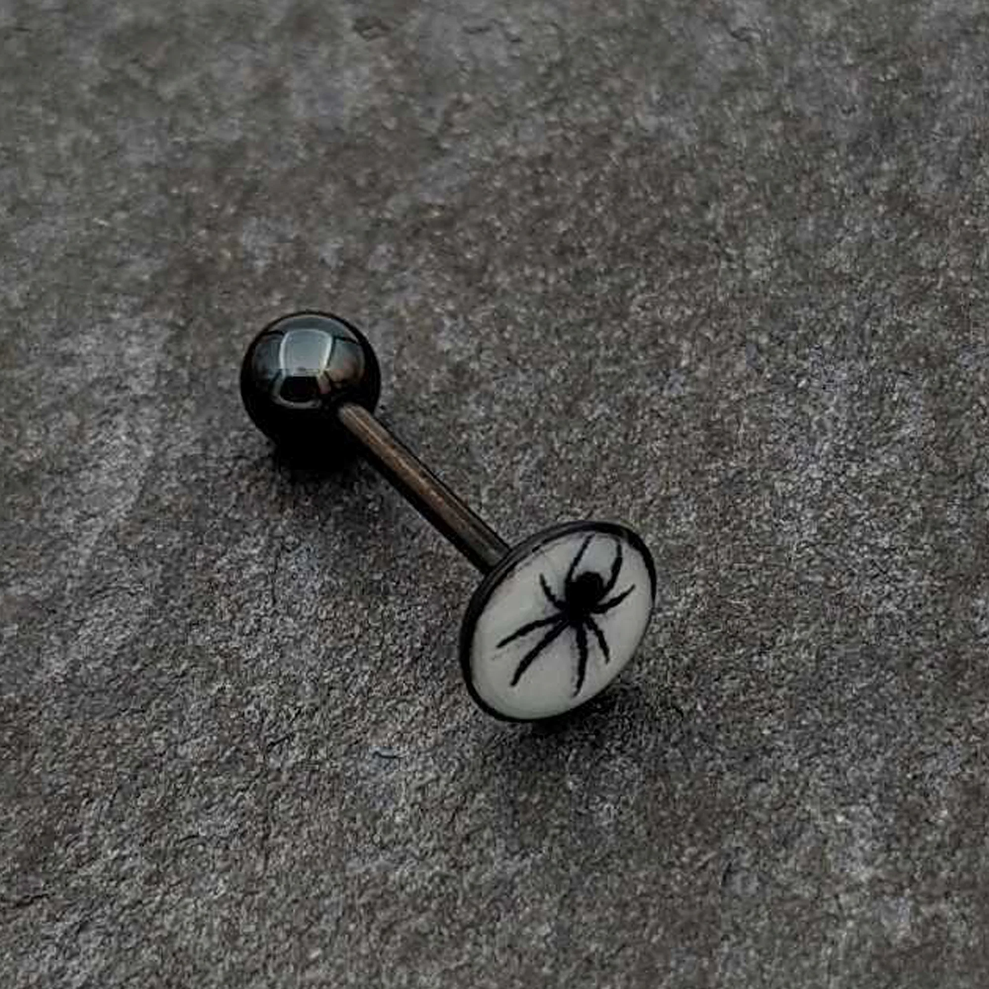 Glow in the Dark Black Anodized Black Widow Spider Barbell Tongue Ring by Onyx O - Image 6