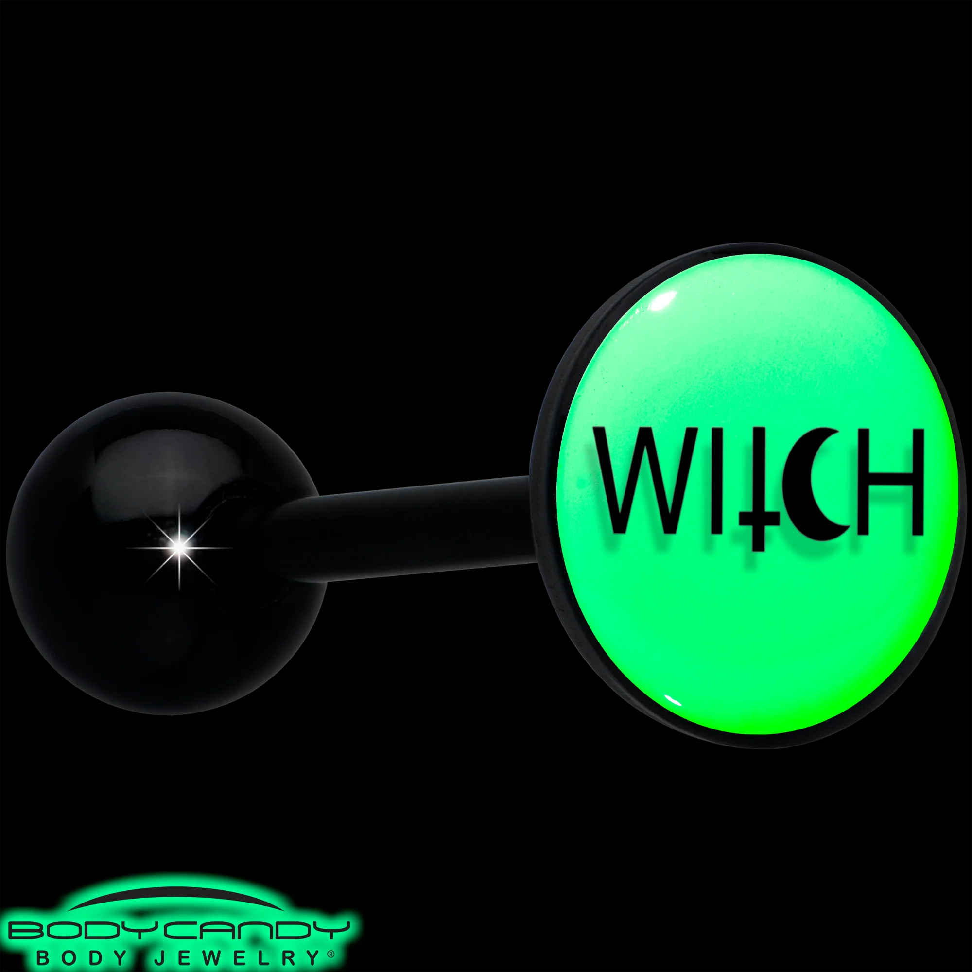 Glow in the Dark Black Anodized Mystical Witch Barbell Tongue Ring by Onyx O - Image 6
