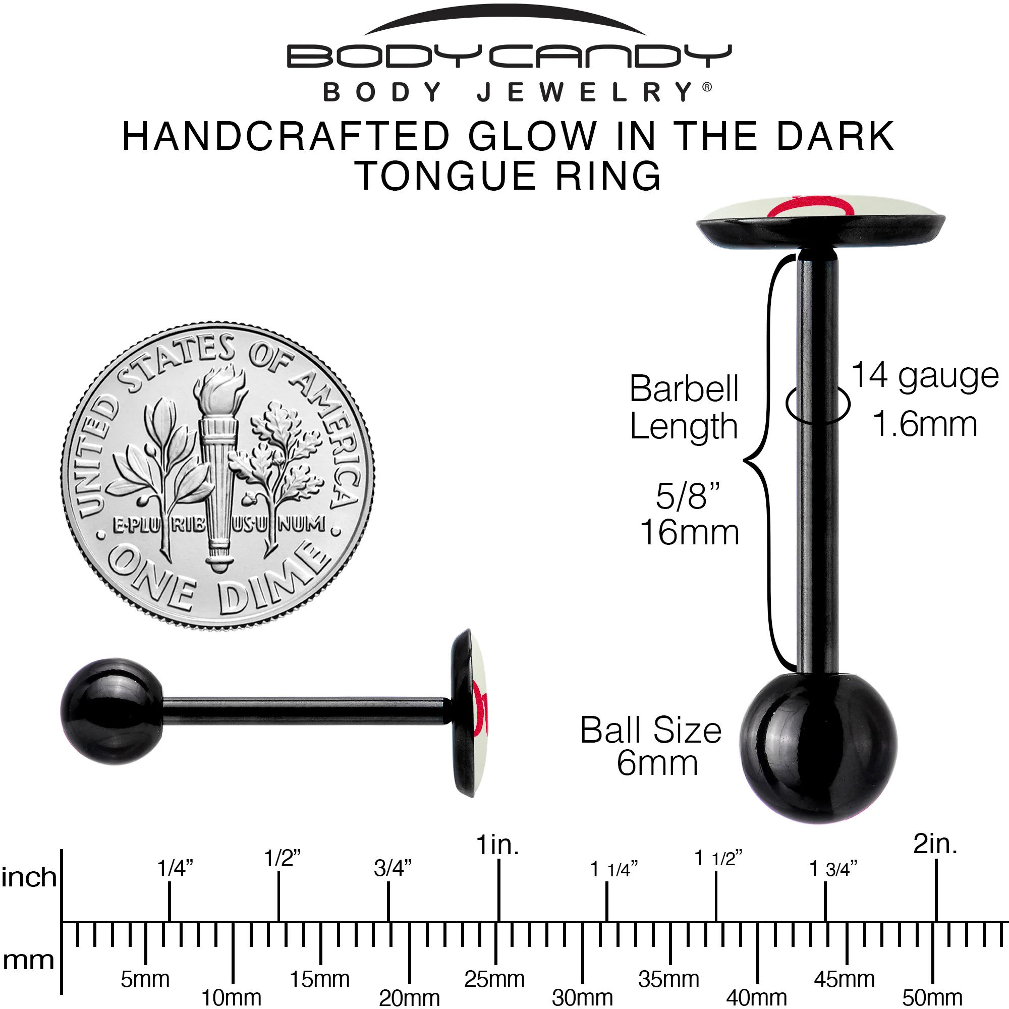 Glow in the Dark Black Anodized OUI Barbell Tongue Ring by Onyx O - Image 7