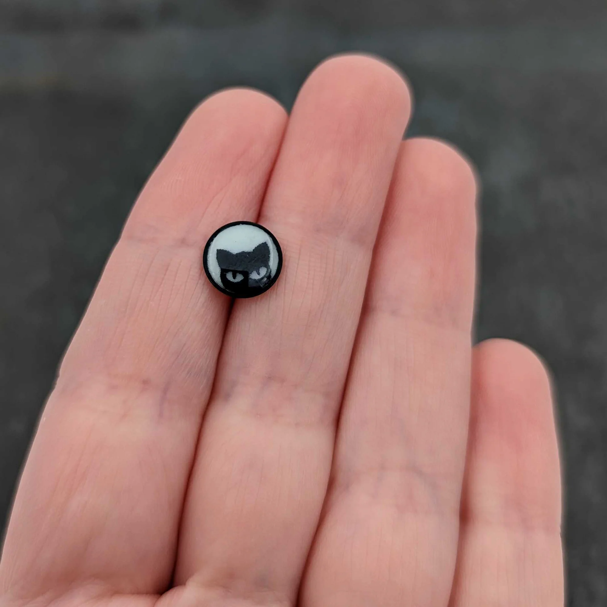 Glow in the Dark Black Anodized Peeking Black Cat Barbell Tongue Ring by Onyx O - Image 7