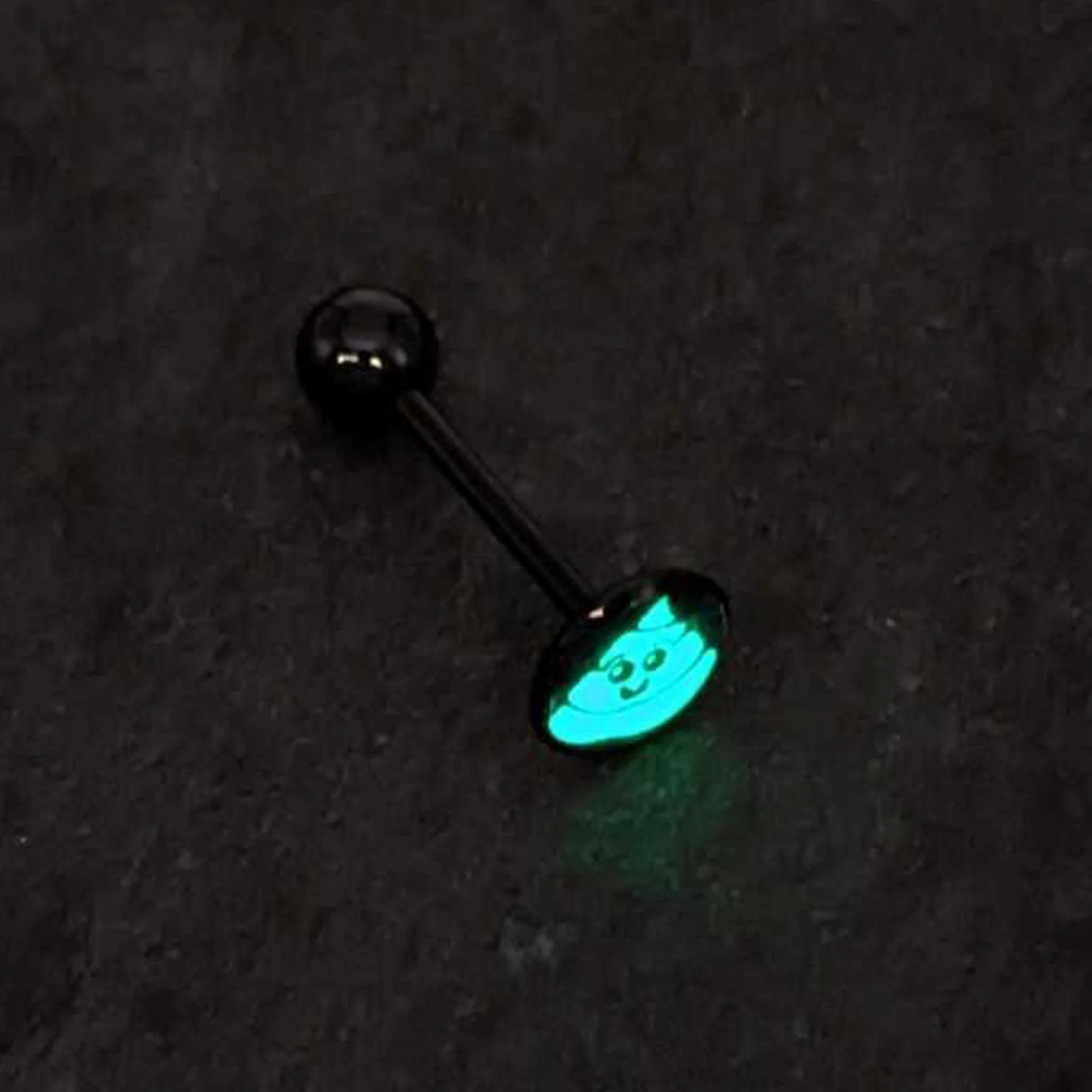 Glow in the Dark Black Anodized Poop Barbell Tongue Ring by Onyx O - Image 5
