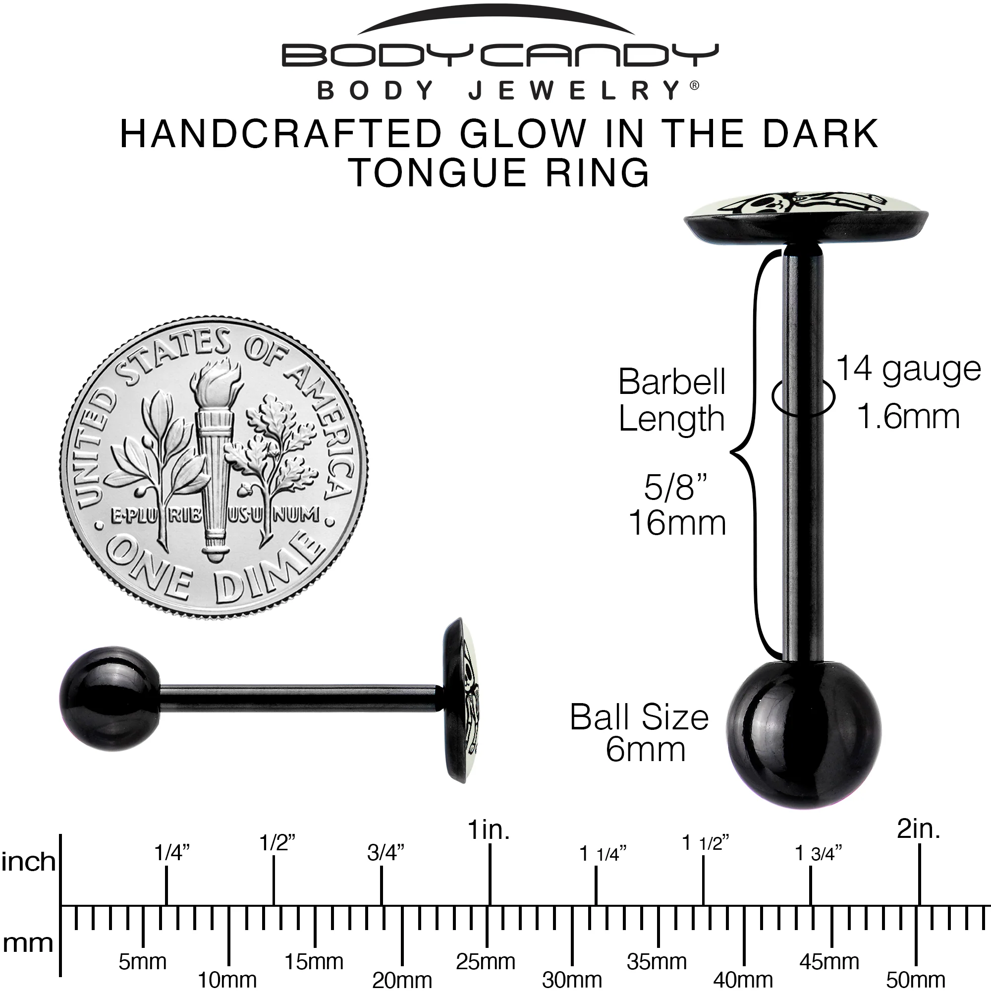Glow in the Dark Black Anodized Skeleton Kitty Cat Barbell Tongue Ring by Onyx O - Image 7