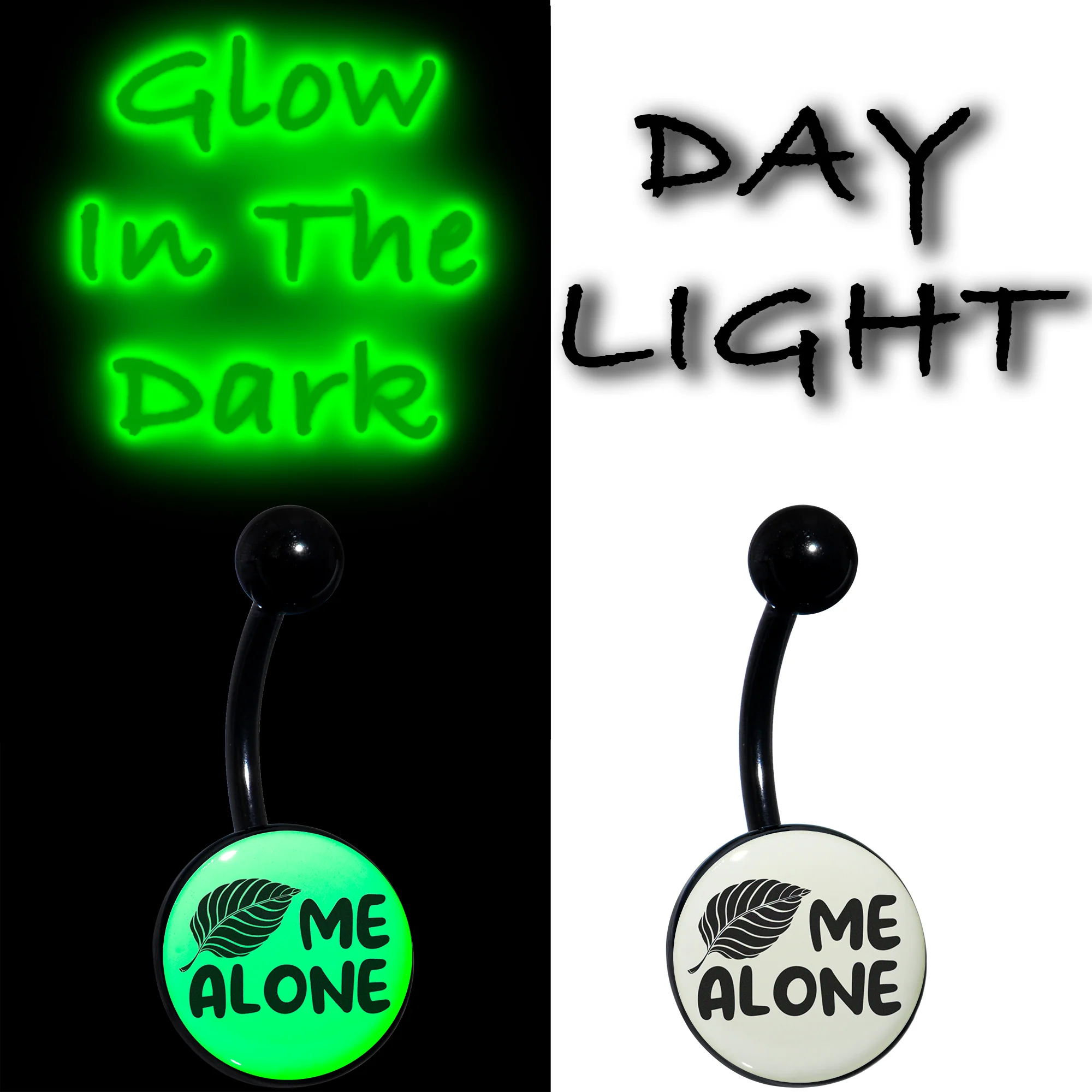 Glow in the Dark Black Leaf Me Alone Belly Ring by Onyx O - Image 4
