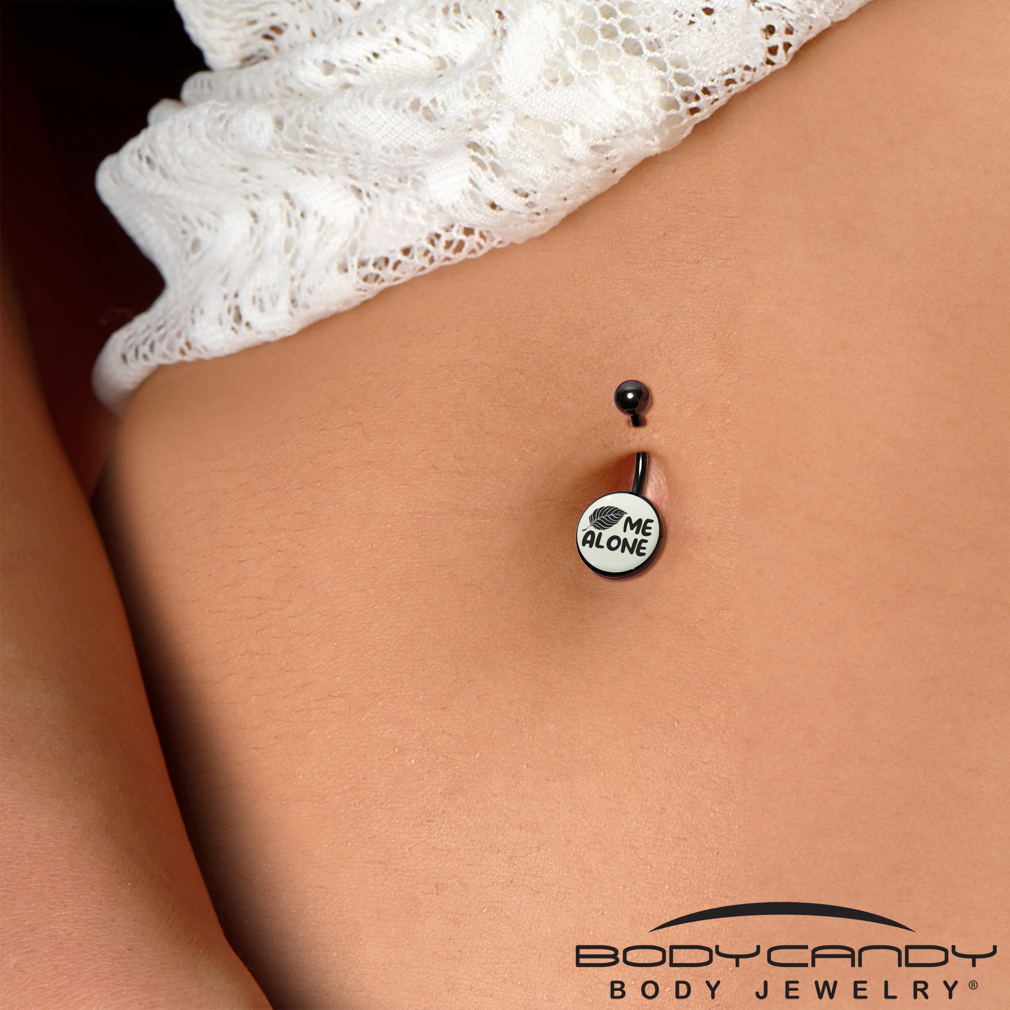Glow in the Dark Black Leaf Me Alone Belly Ring by Onyx O - Image 6