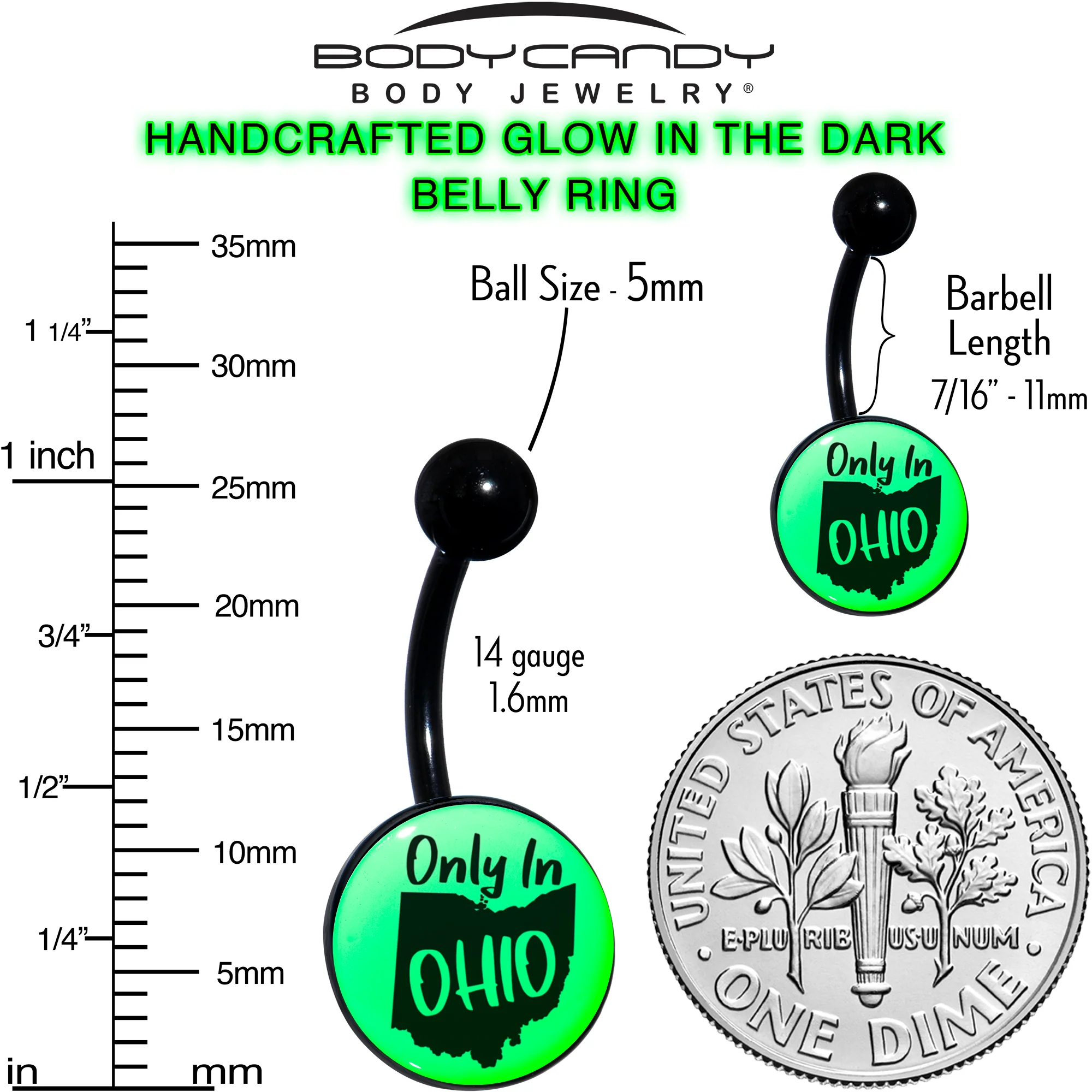 Glow in the Dark Black Only in Ohio Belly Ring by Onyx O - Image 9