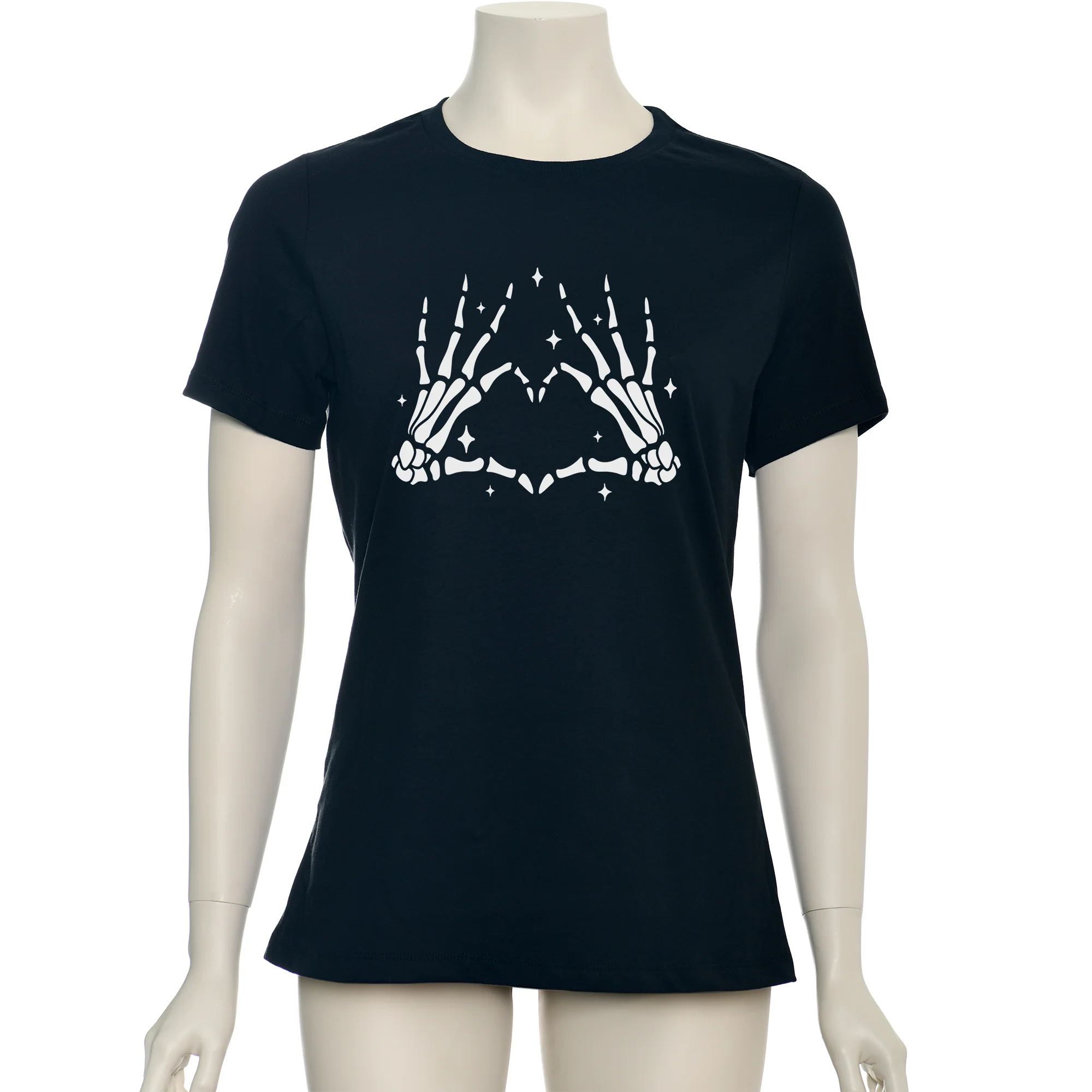 Glow in the Dark Dead Inside Heart Skeleton Hands Black Tee Shirt - Image 5