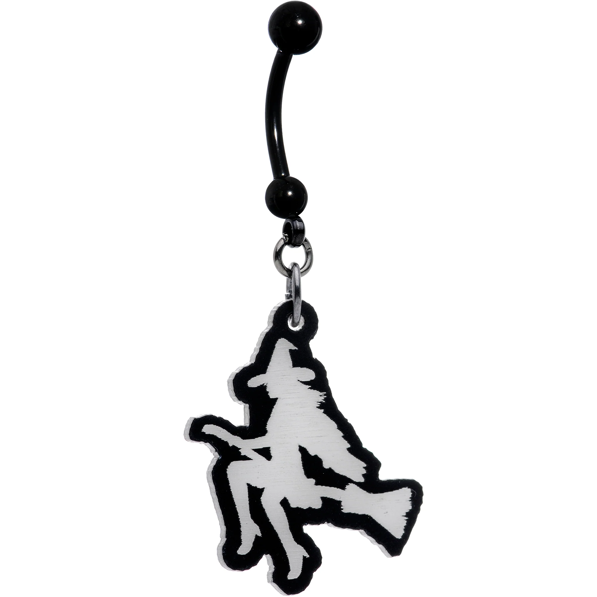 Glow in the Dark Halloween Flying Witch on Broom Dangle Belly Ring - Image 5