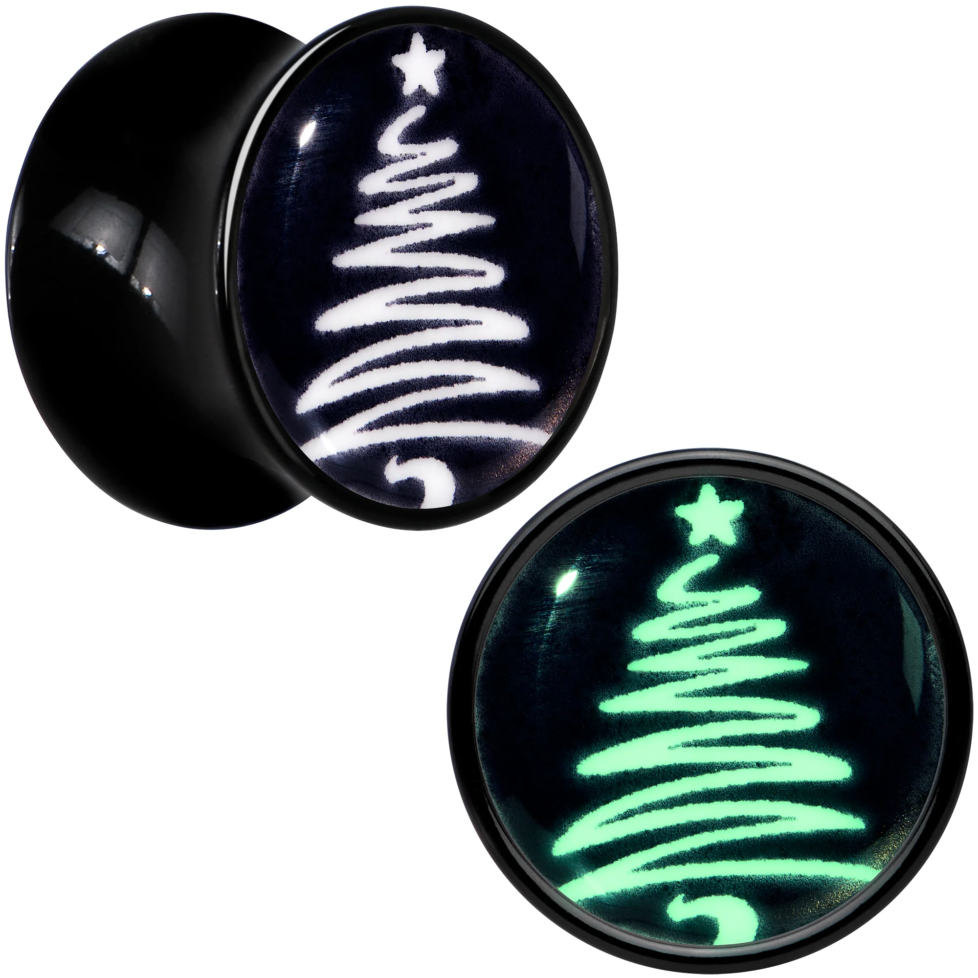 Glow in the Dark Holiday Christmas Tree Acrylic Saddle Plug Set by Onyx O - Image 5