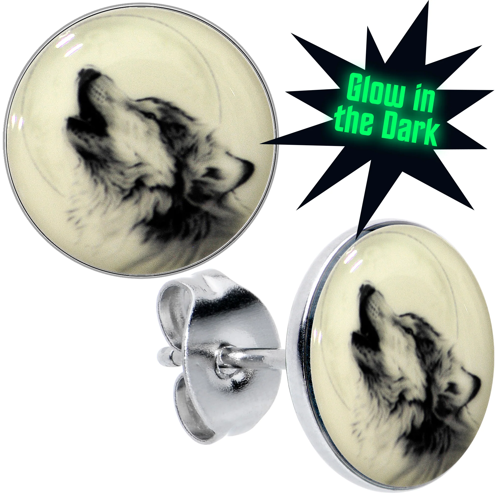 Glow in the Dark Howling Wolf Stud Earrings - Image 9