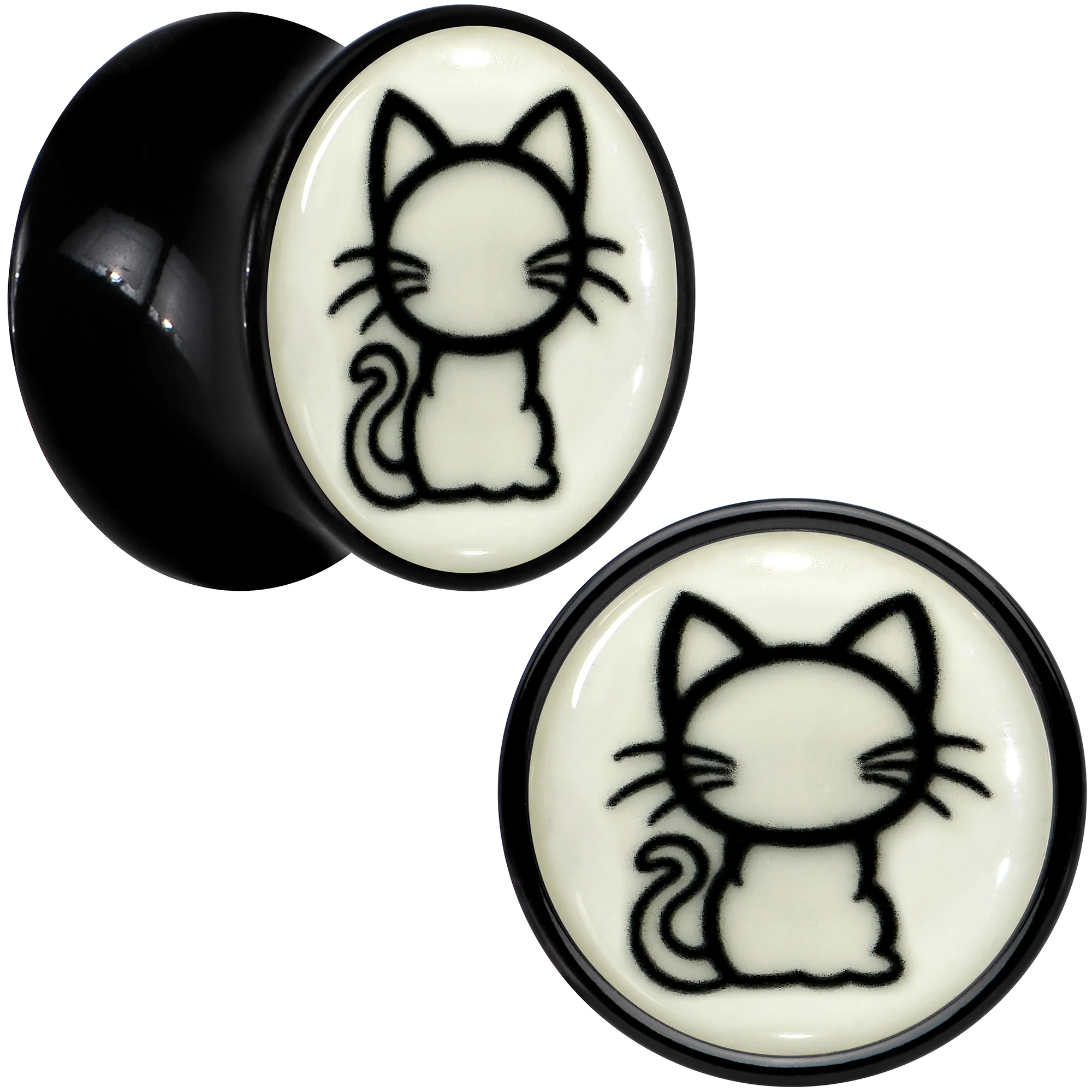 Glow in the Dark Kitty Cat Black Acrylic Saddle Plug Set 8mm to 20mm by Onyx O - Image 10