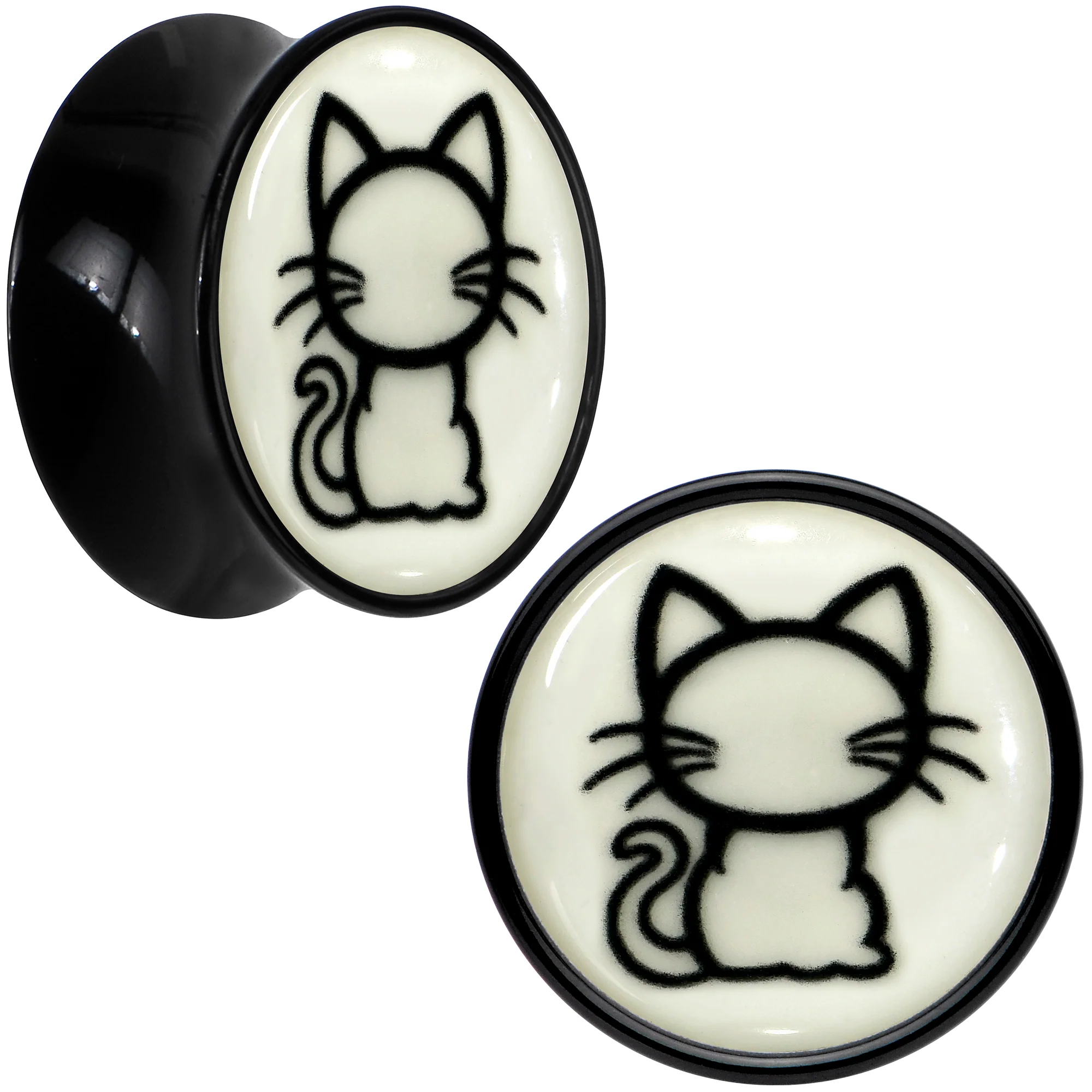 Glow in the Dark Kitty Cat Black Acrylic Saddle Plug Set 8mm to 20mm by Onyx O - Image 11