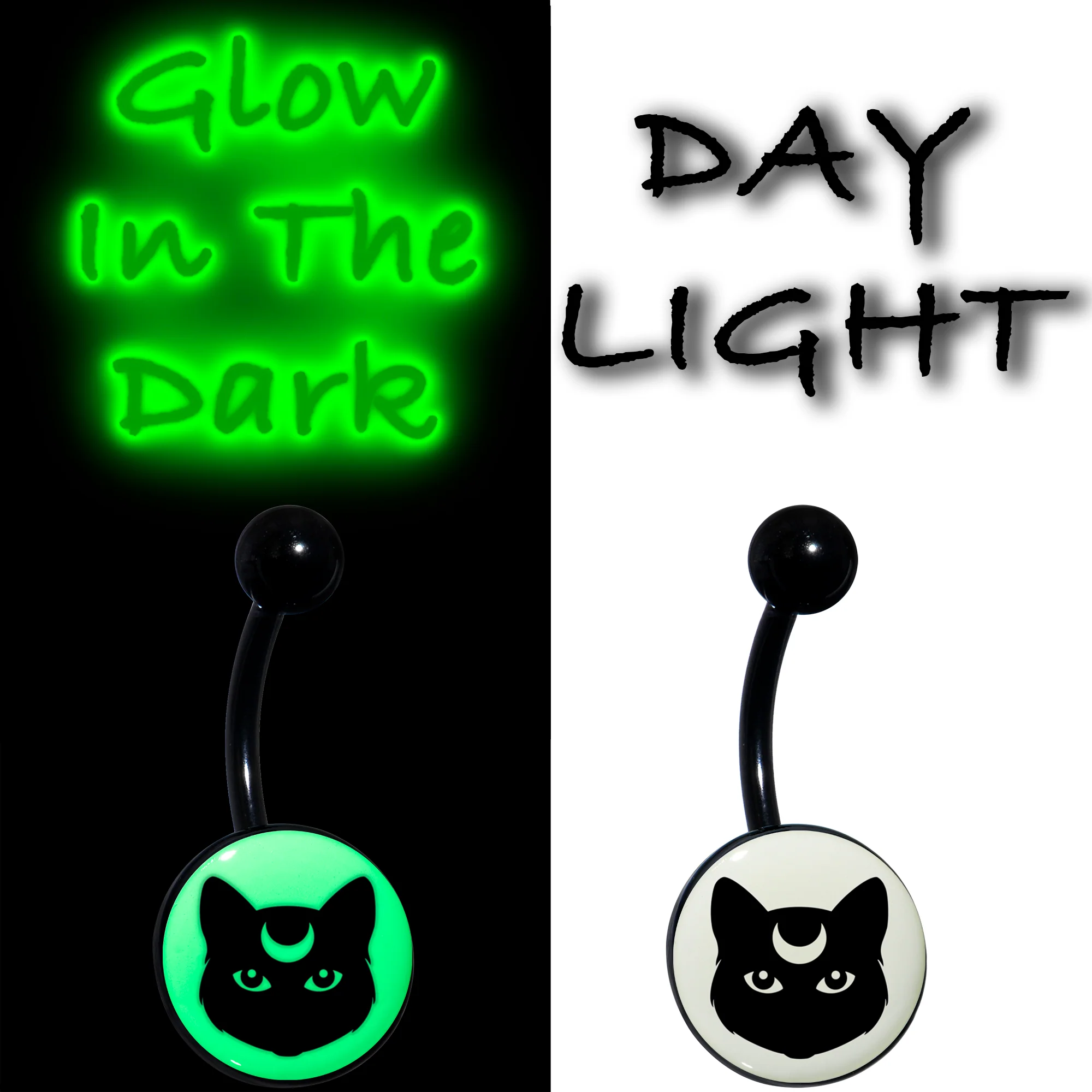 Glow in the Dark Mystic Kitty Cat Belly Ring by Onyx O - Image 3