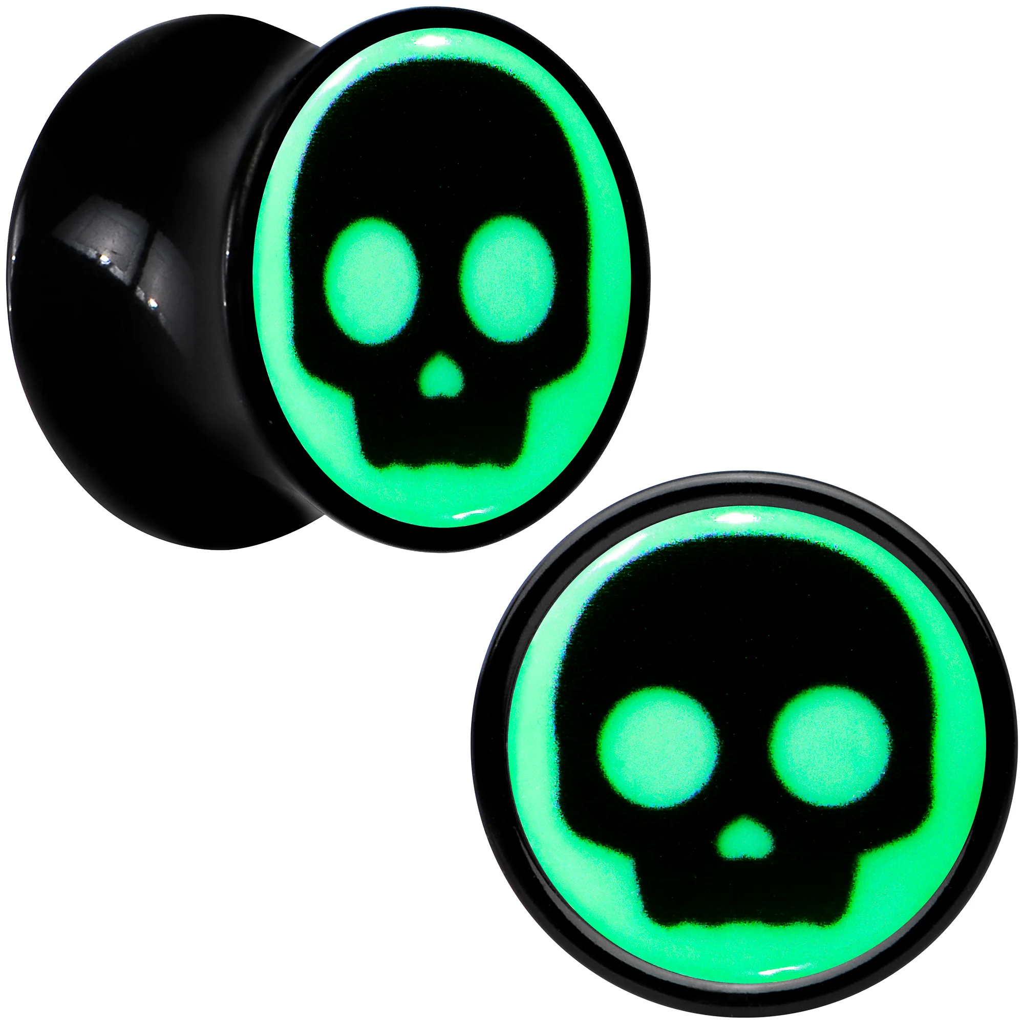 0G Glow in the Dark Simple Skull Black Acrylic Saddle Plug Set by Onyx O - Image 3