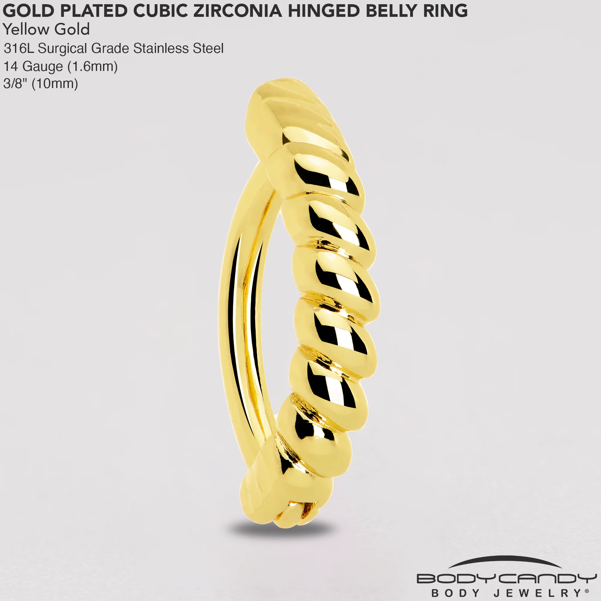 Gold Tone Classic Rope Style Hinged Hoop Belly Ring - Image 6