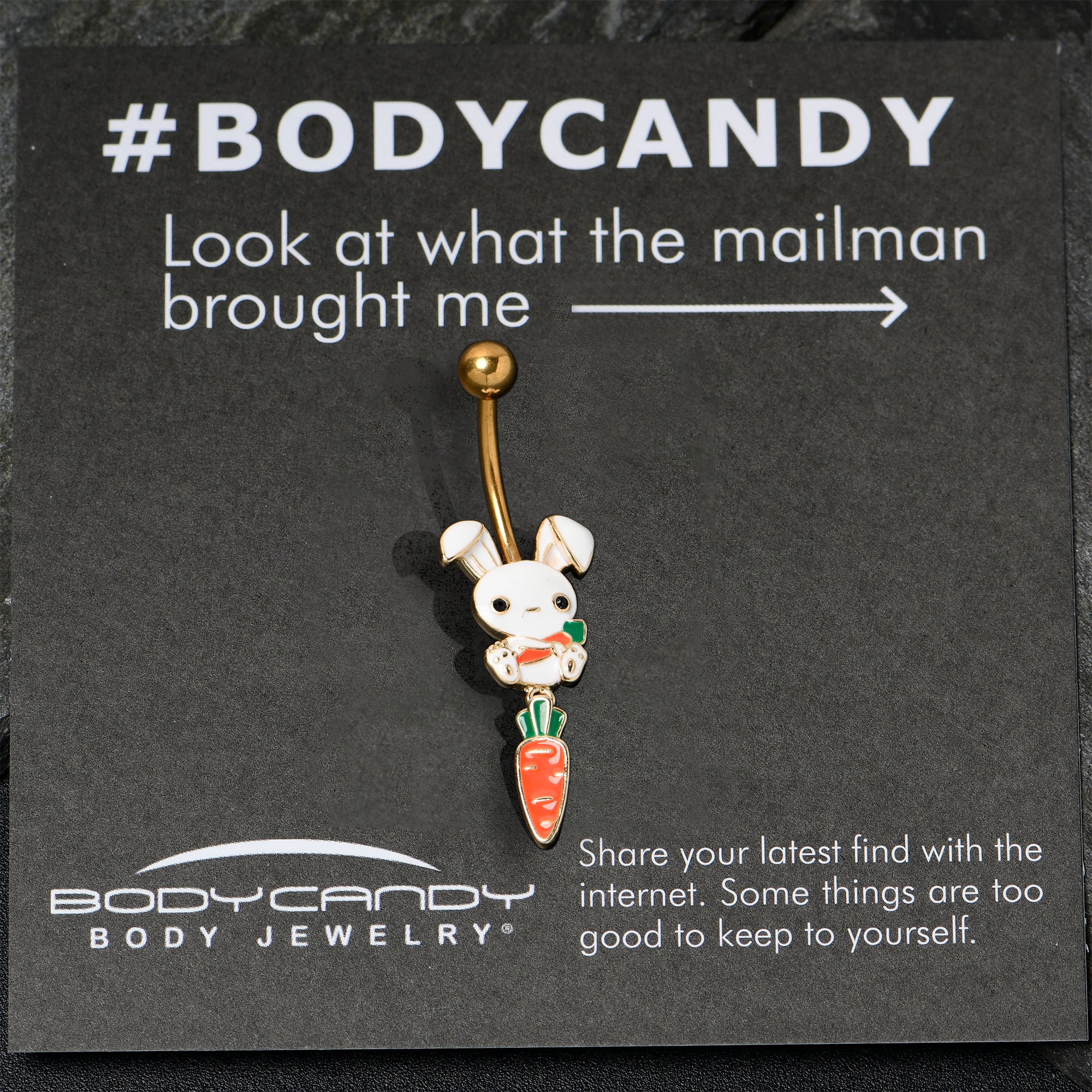 Gold Tone Cutie Easter Bunny Carrot Dangle Belly Ring - Image 4
