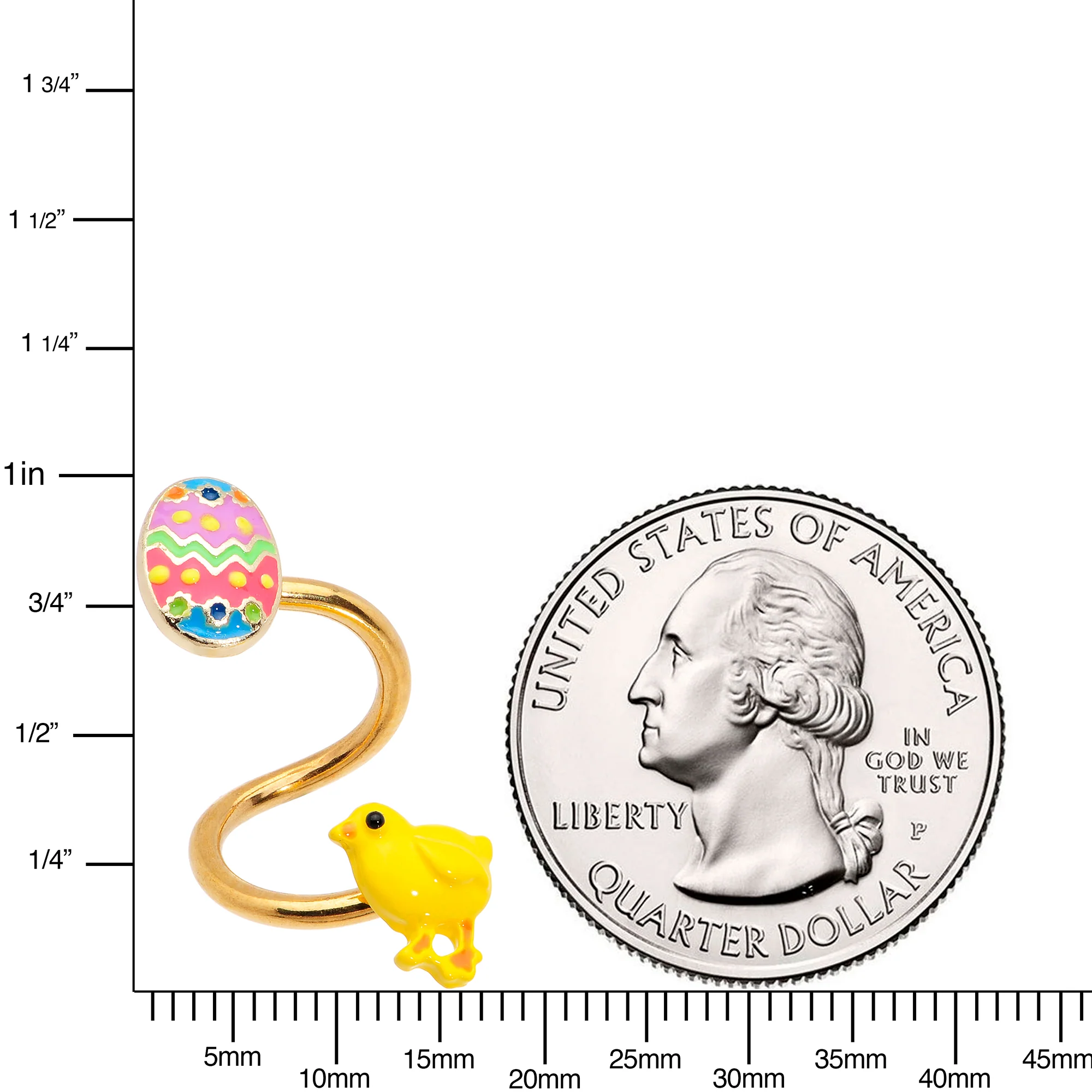 Gold Tone Funky Easter Egg and Chick Spiral Twister Belly Ring - Image 2