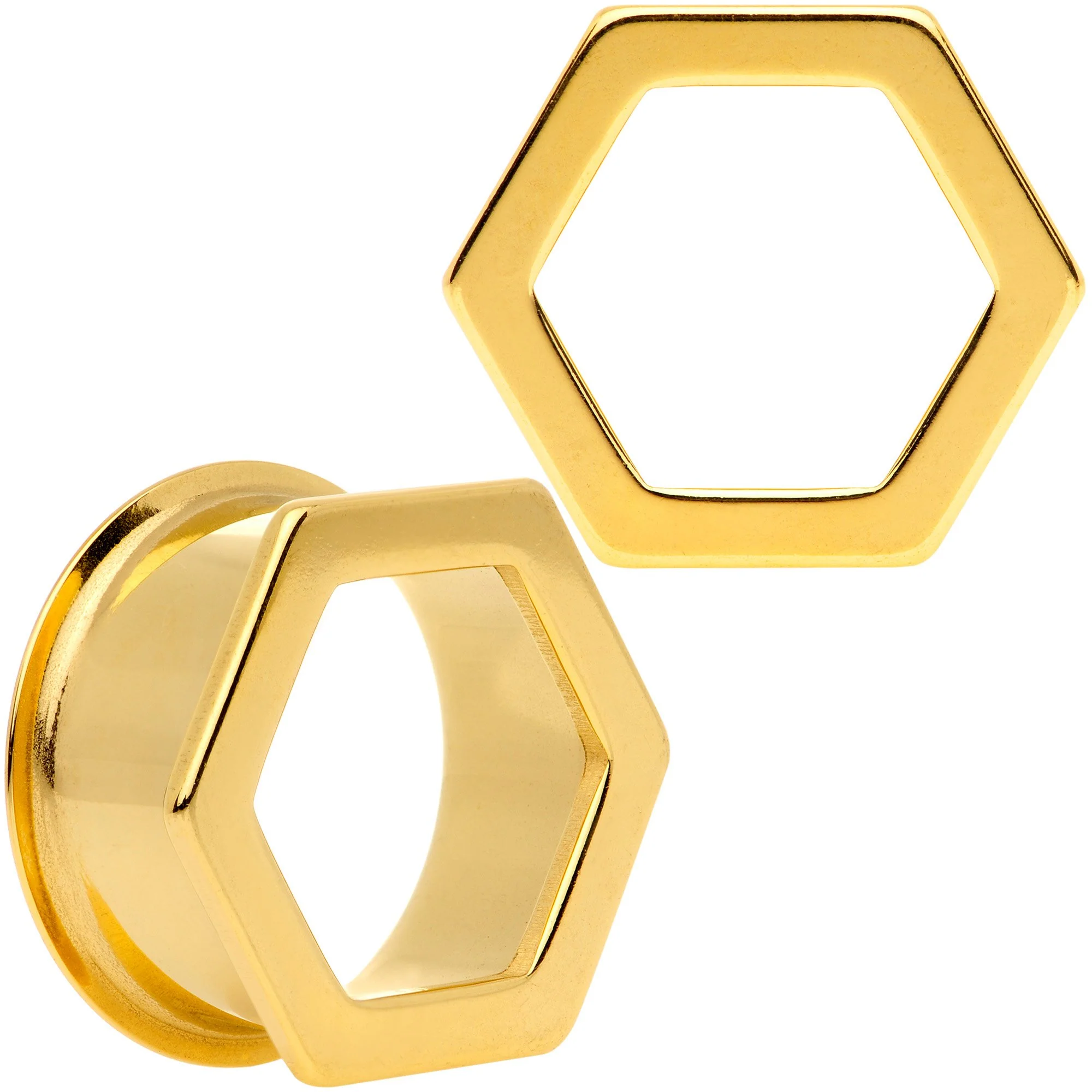 Gold Tone Geometric Hexagon Double Flare Tunnel Plug Set 3mm to 25mm - Image 11