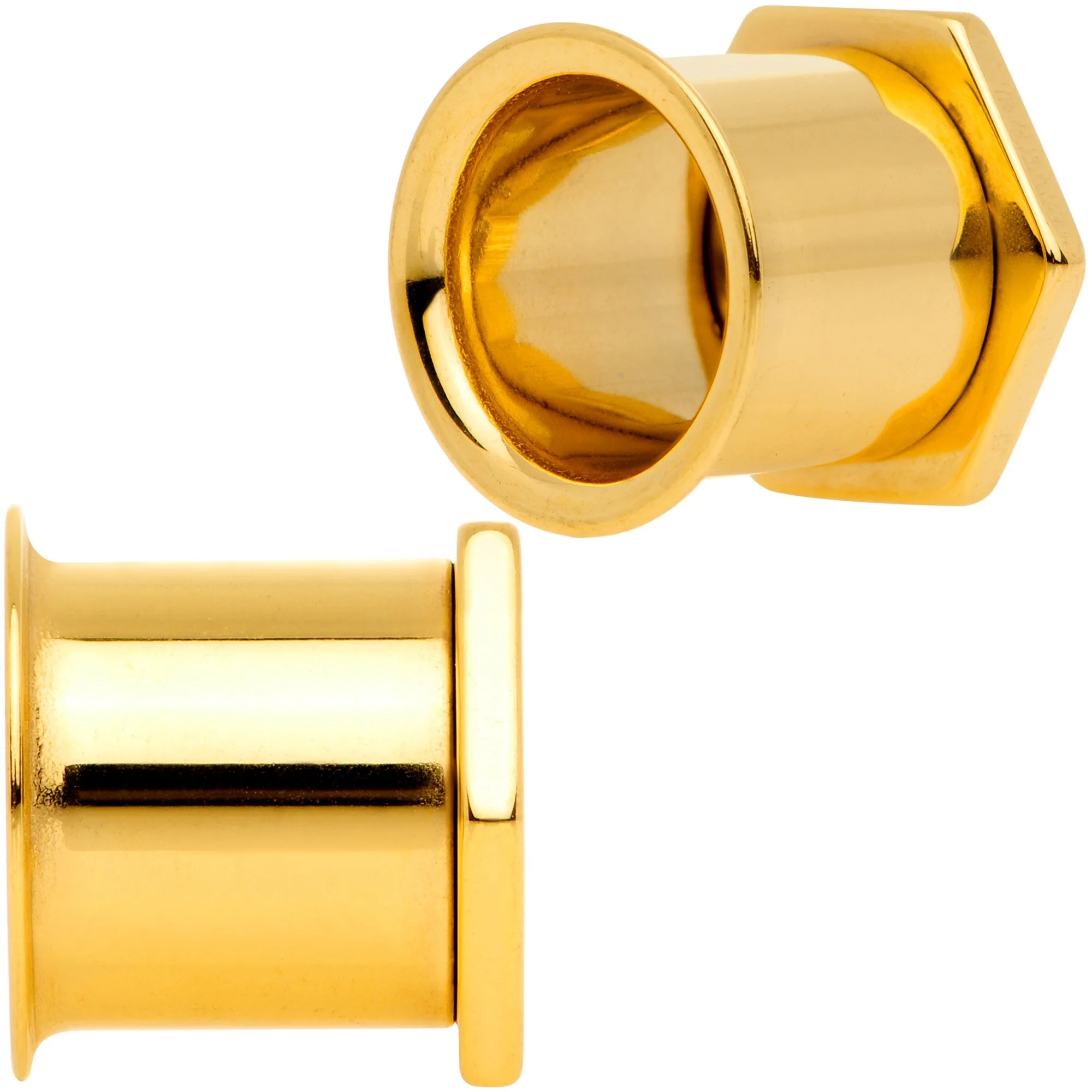 Gold Tone Geometric Hexagon Double Flare Tunnel Plug Set 3mm to 25mm - Image 2
