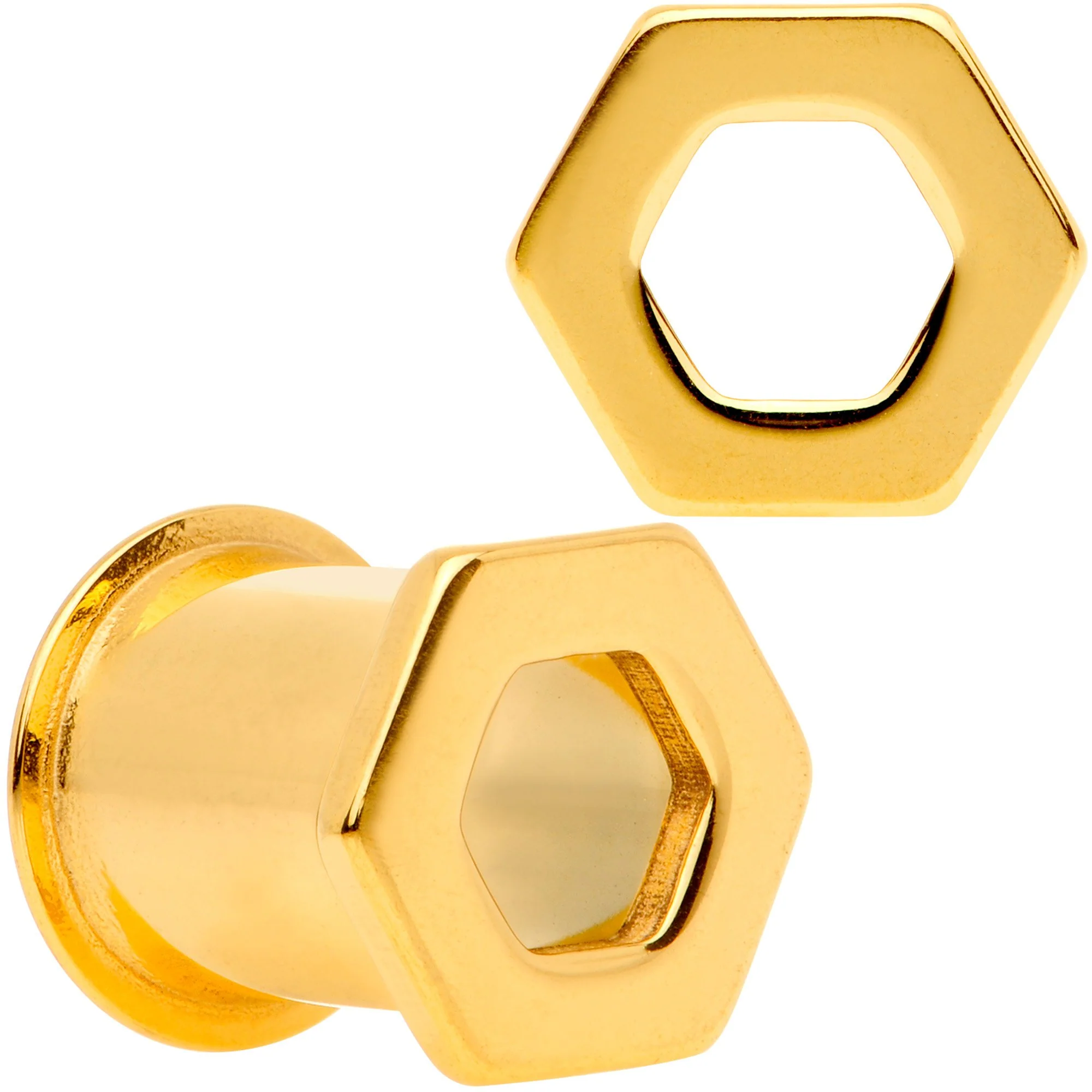 Gold Tone Geometric Hexagon Double Flare Tunnel Plug Set 3mm to 25mm - Image 3
