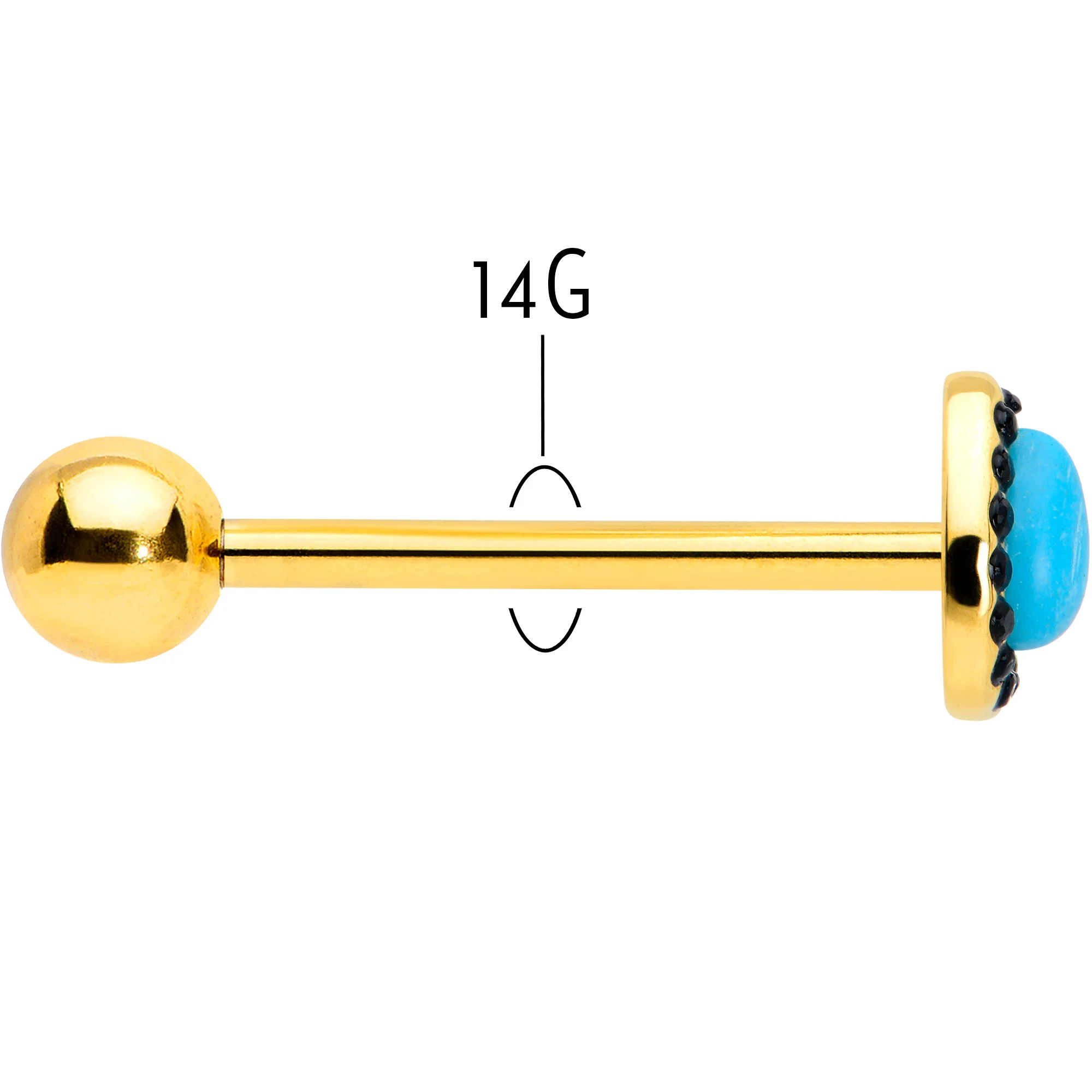 Gold Tone Southwestern Style Blue Drop Barbell Tongue Ring - Image 5