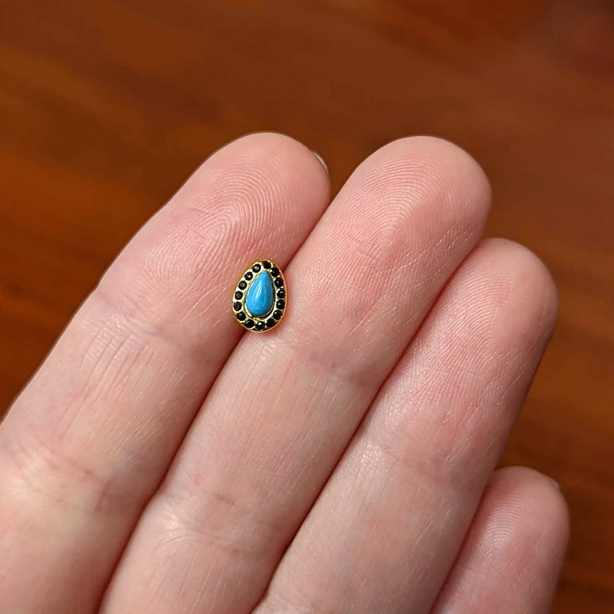Gold Tone Southwestern Style Blue Drop Barbell Tongue Ring - Image 8