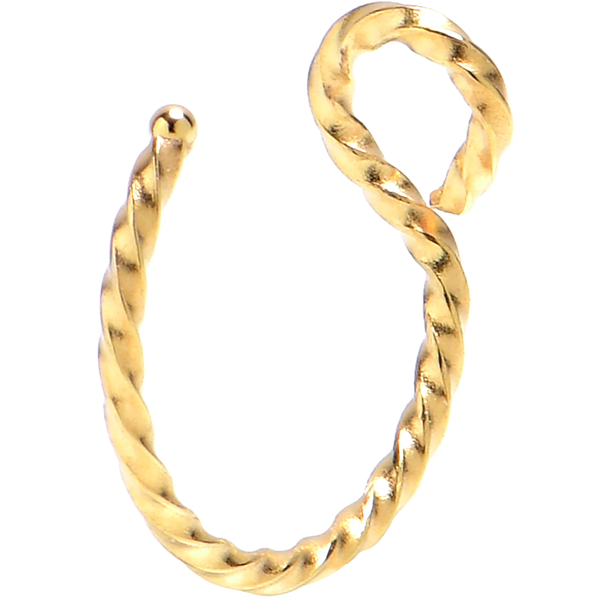 Gold Tone Twisted Stainless Steel Clip on Hoop Fake Nose Ring - Image 2