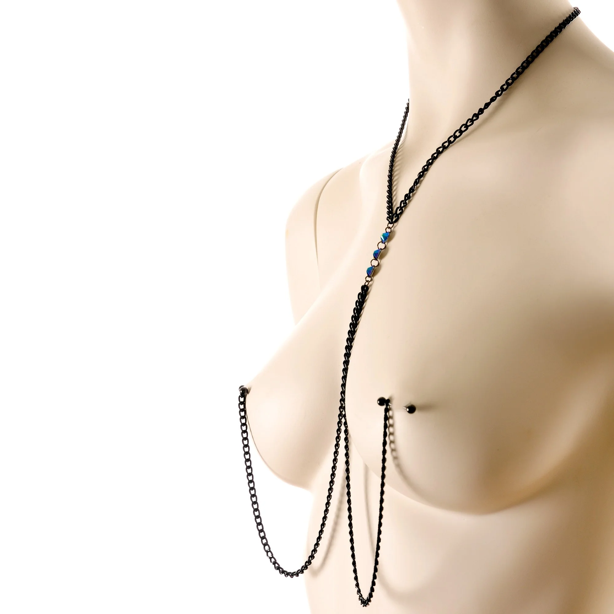 Gothic Black Necklace to Nipple Chain Created with Crystals - Image 4