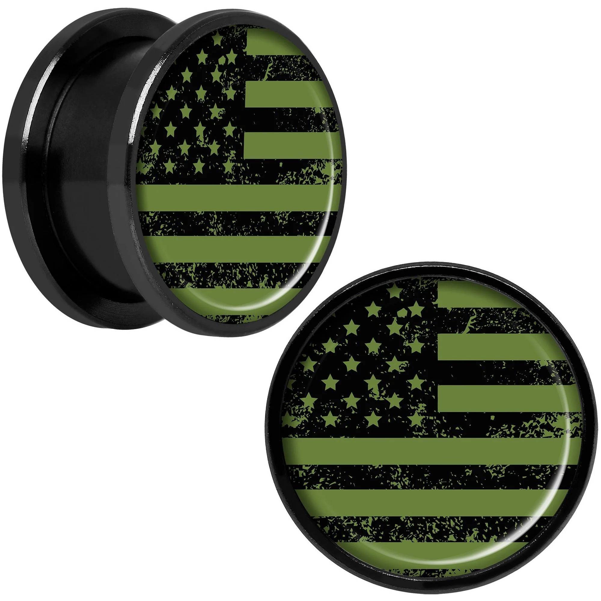 Green American Flag Black Anodized Screw Fit Plug Set 5mm to 20mm - Image 10