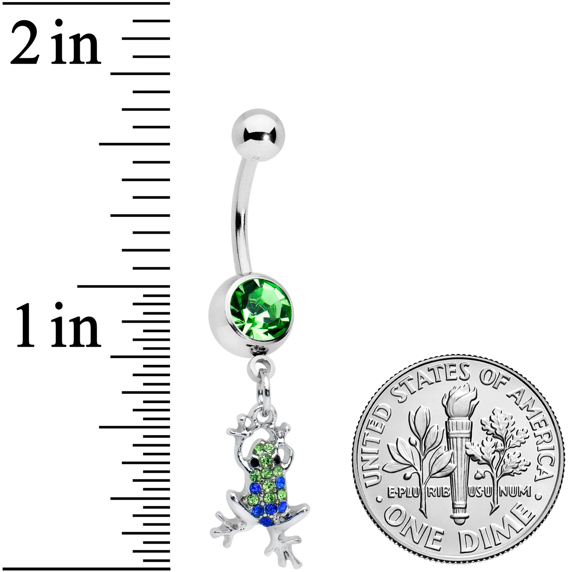 Green Blue Gem Fabulous Frog Dangle Belly Ring - Image 2