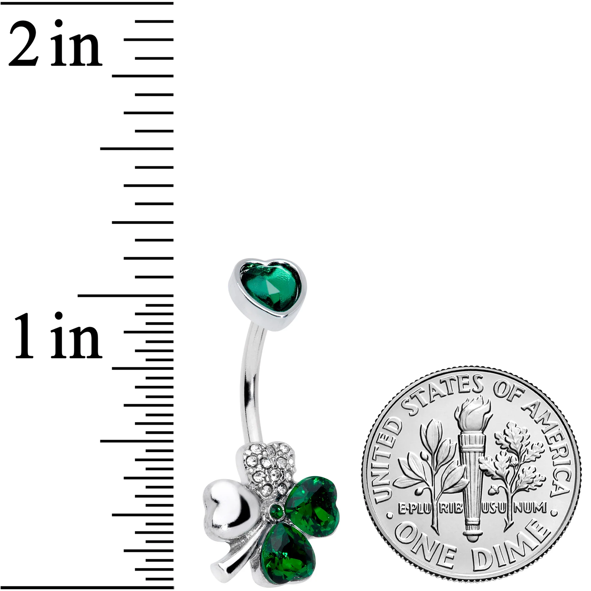 Green Clear Gem Heart Shamrock St Patricks Double Mount Belly Ring - Image 2