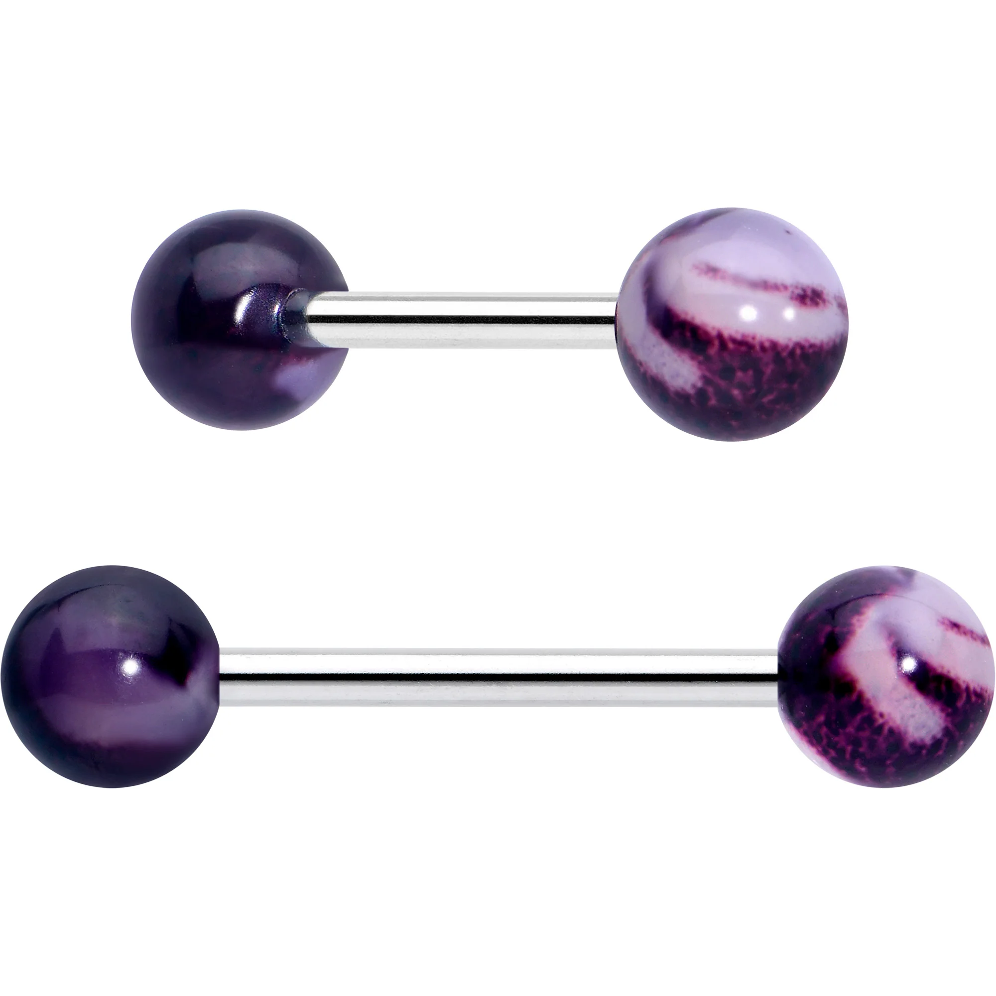 Green CZ Gem Crescent Moon Marbleized Barbell Tongue Ring Set of 4 - Image 3
