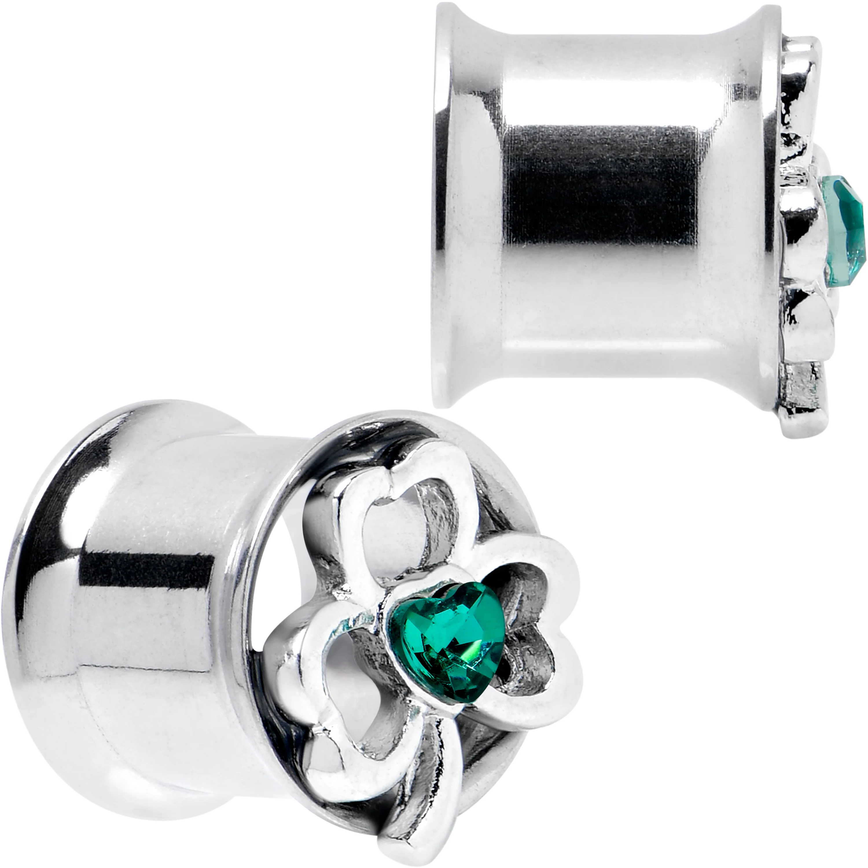 Green Gem Heart Shamrock St Patricks Tunnel Plug Set Sizes 10mm to 16mm - Image 2