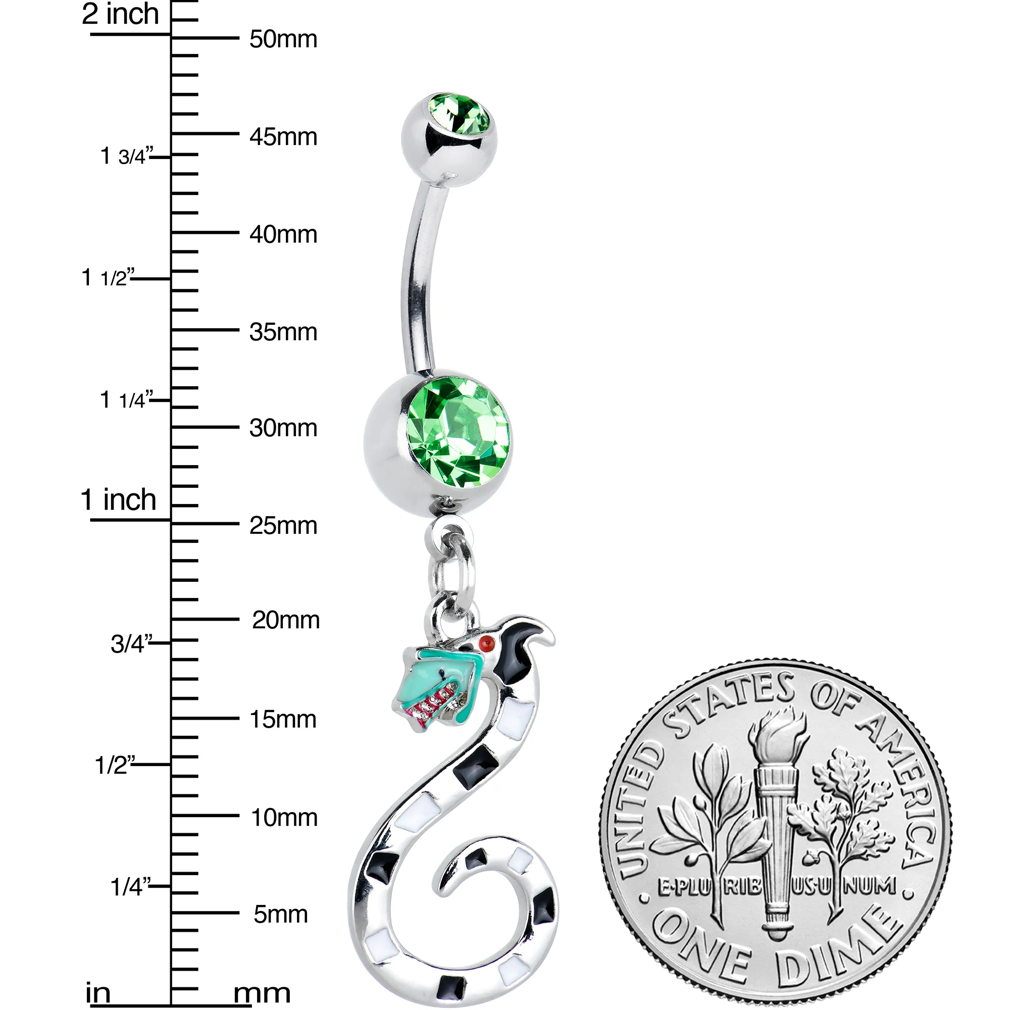 Green Gem Officially Licensed Beetlejuice SandWorm Dangle Belly Ring - Image 3