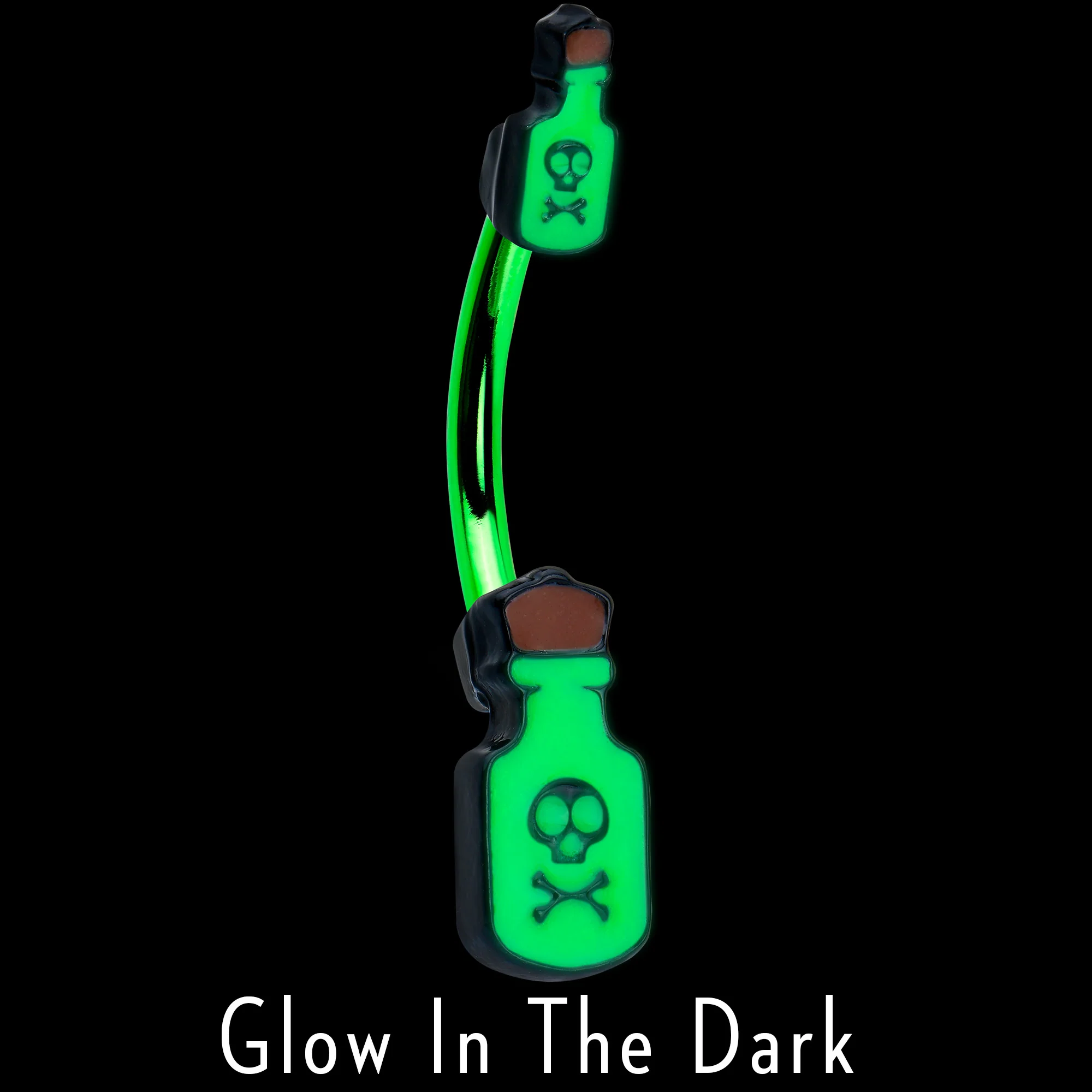 Green Poison Bottle Glow in the Dark Halloween Double Mount Belly Ring - Image 2