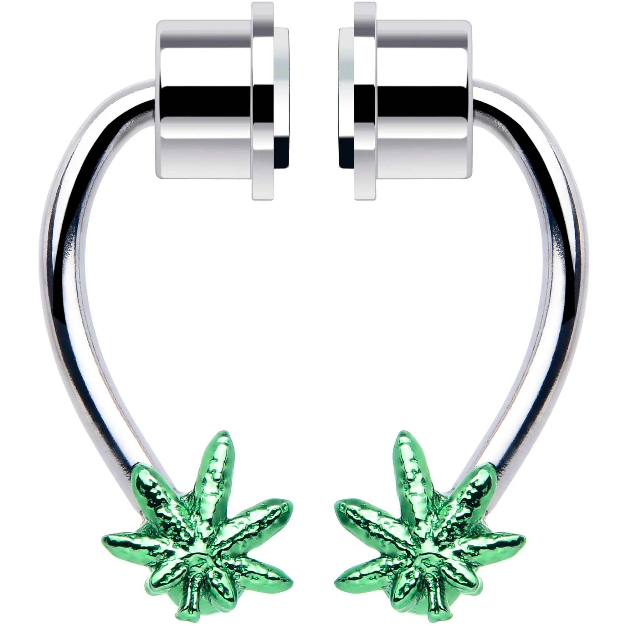 Green Pot Leaf Magnetic Septum Ring Horseshoe Non-Pierced Fake Nose Ring - Image 2