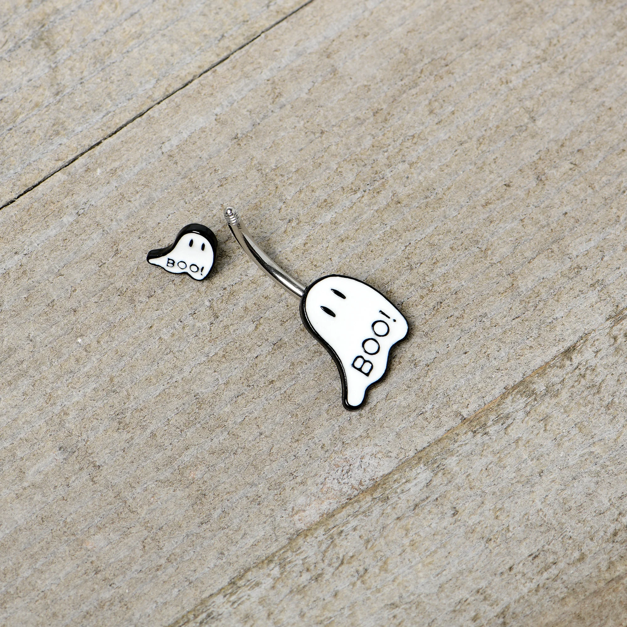 Halloween White Glow in the Dark Ghosts Double Mount Belly Ring - Image 6