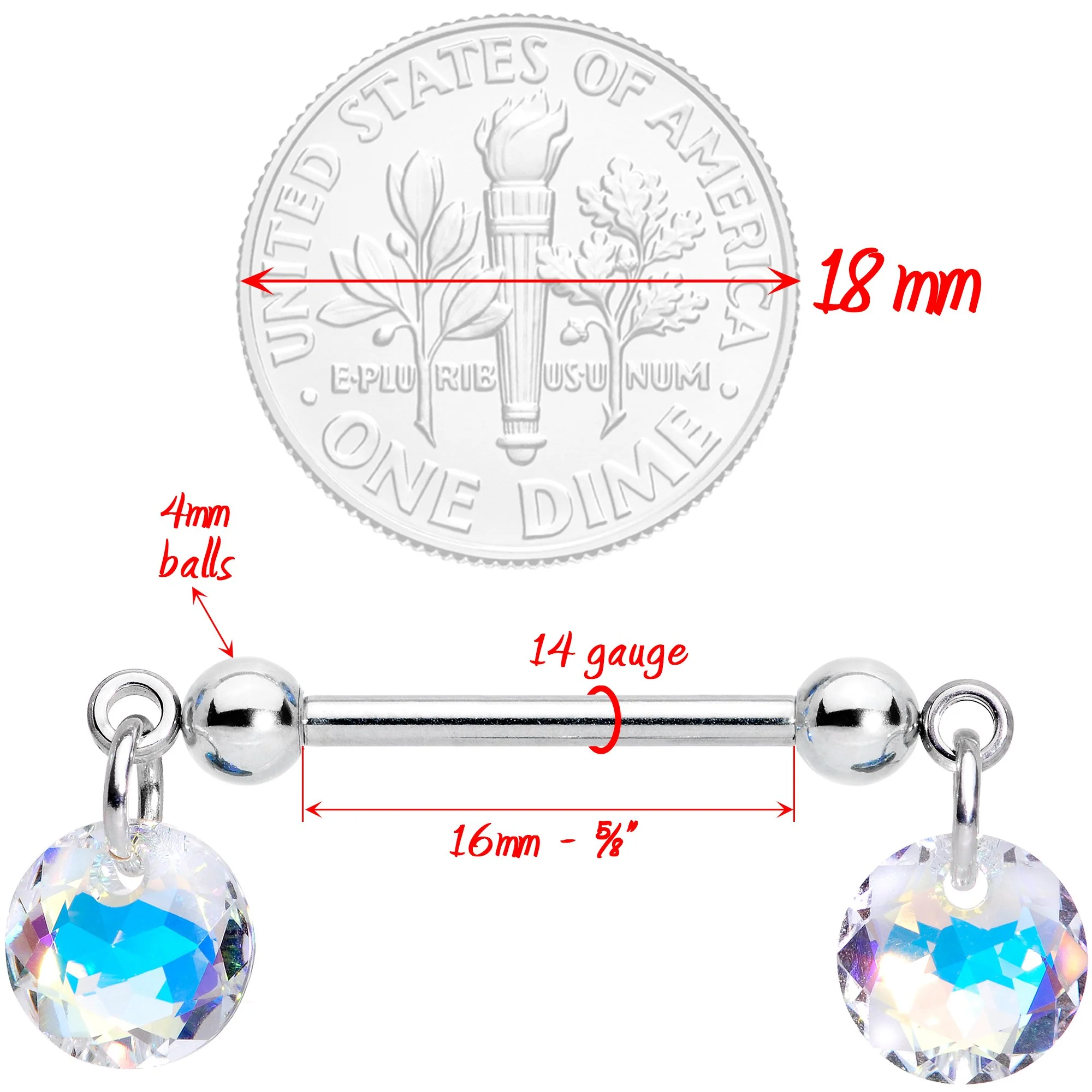 Handmade Aurora Disc Nipple Ring Set Created with Crystals - Image 3