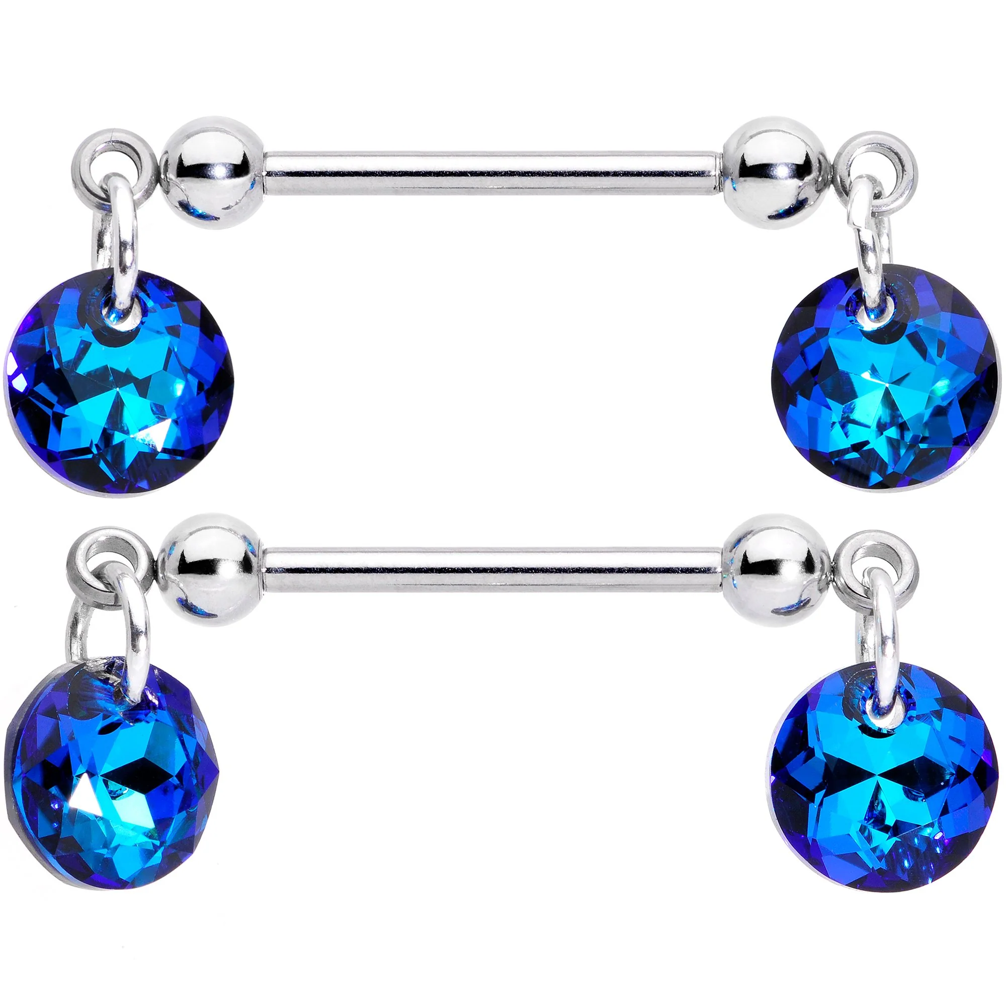 Handmade Blue Disc Nipple Ring Set Created with Crystals - Image 2
