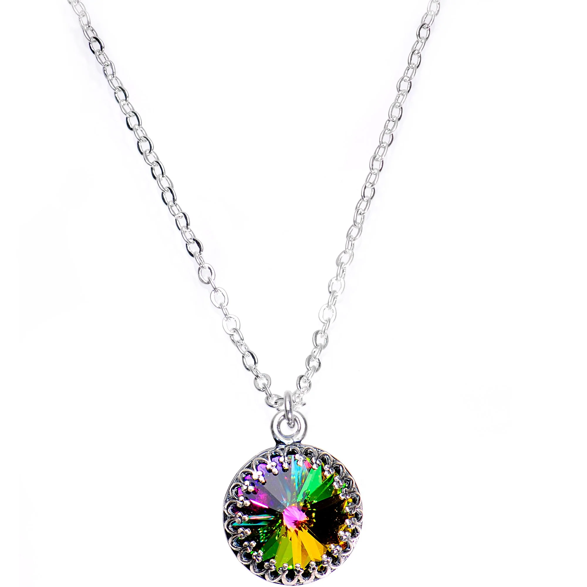 Handmade Rainbow Bombastic Necklace Created with Crystals - Image 2