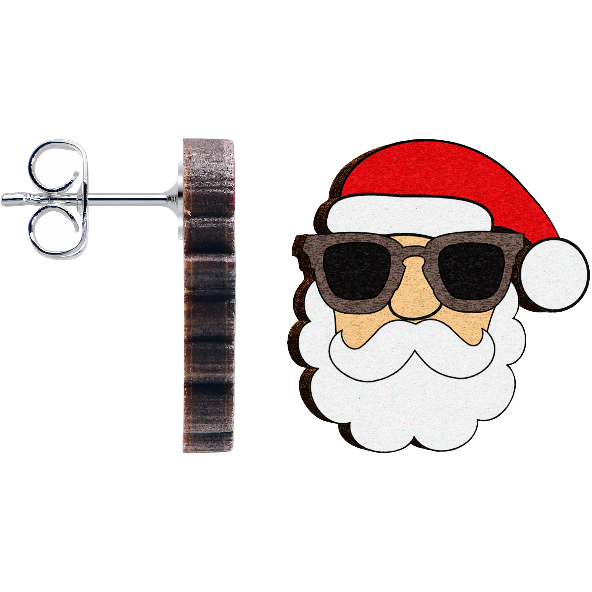 Handmade Wooden Santa Claus Holiday Christmas Stud Earrings by Onyx O - Image 3