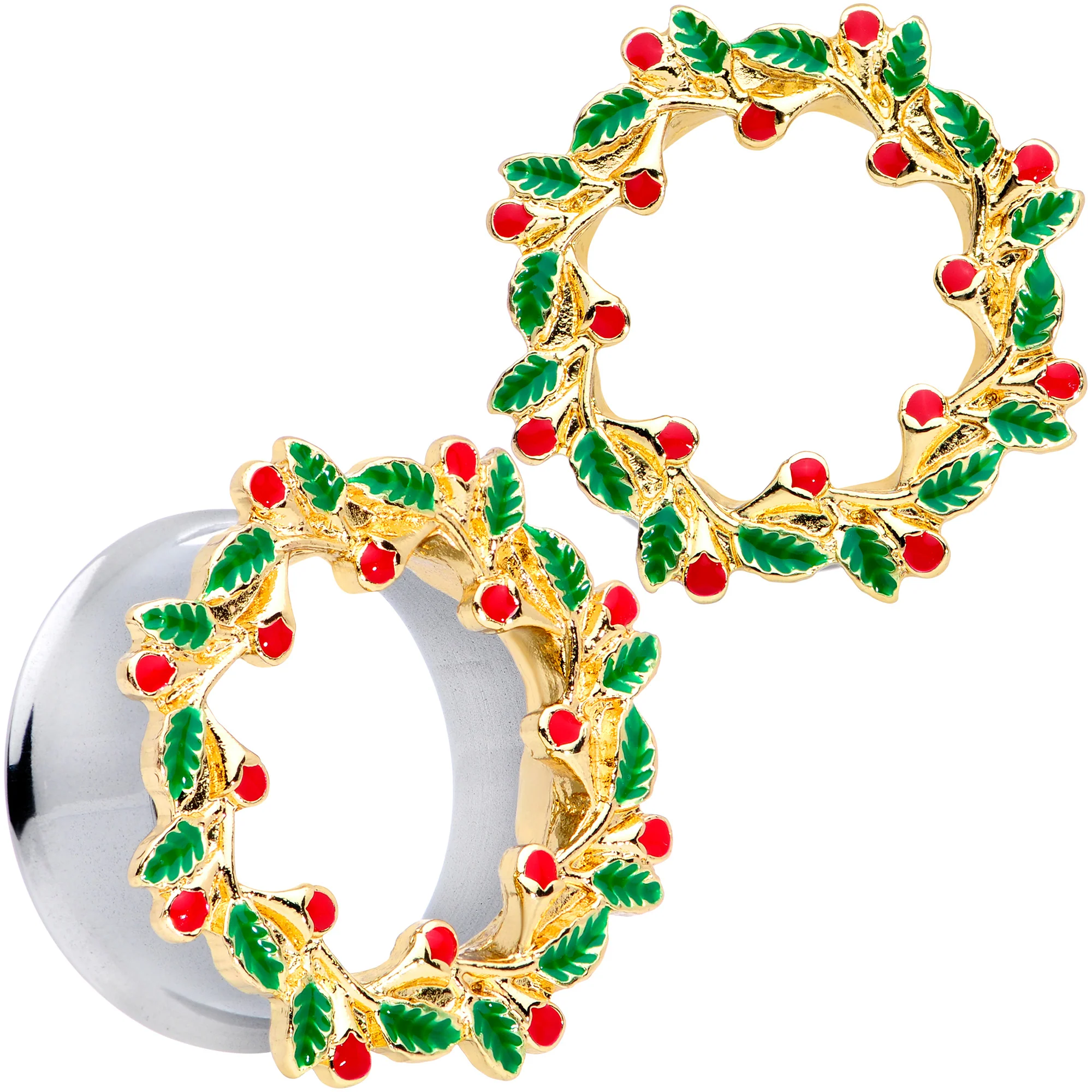 Happy Holiday Wreath Christmas Double Flare Plug Set 4G to 1 Inch - Image 14