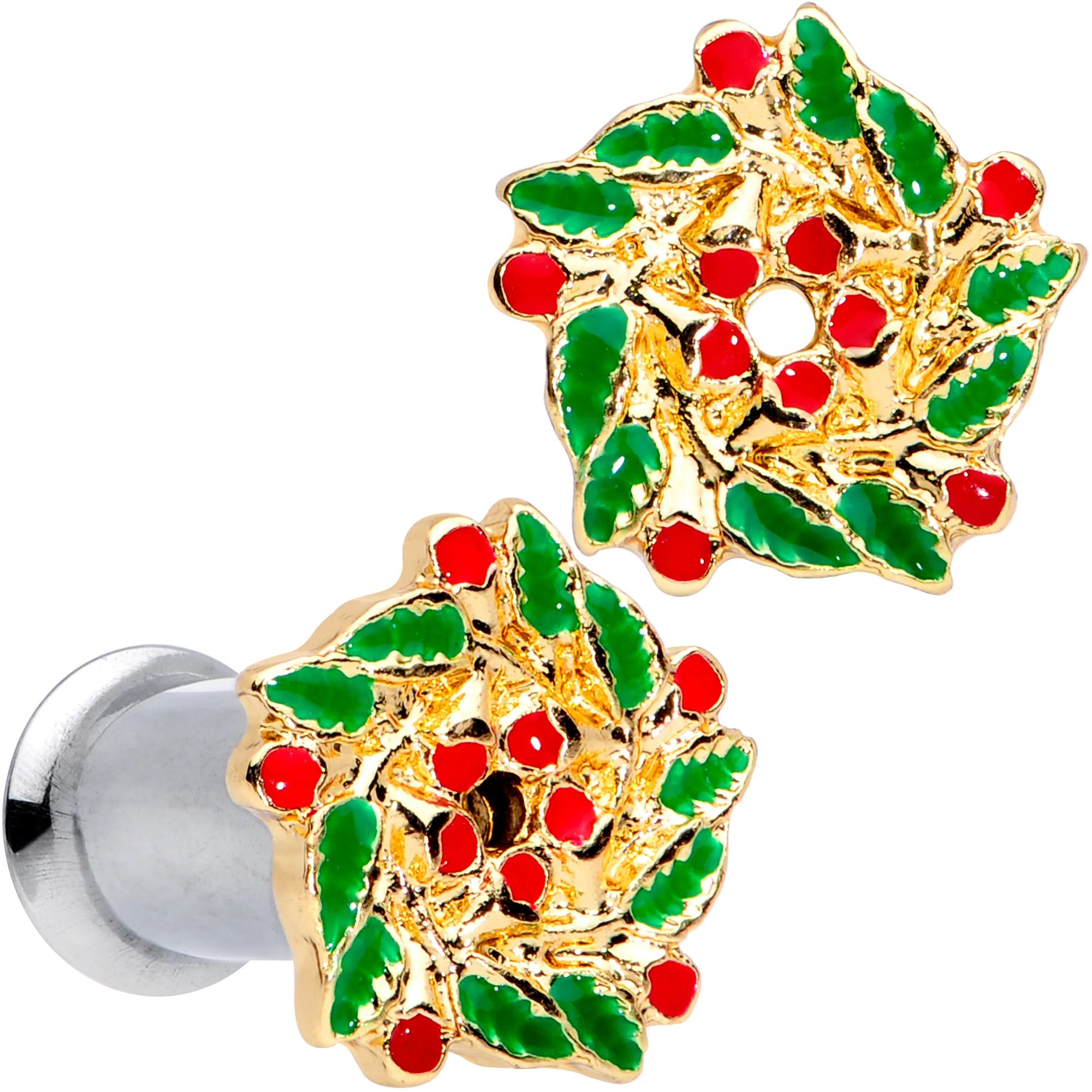 Happy Holiday Wreath Christmas Double Flare Plug Set 4G to 1 Inch - Image 8