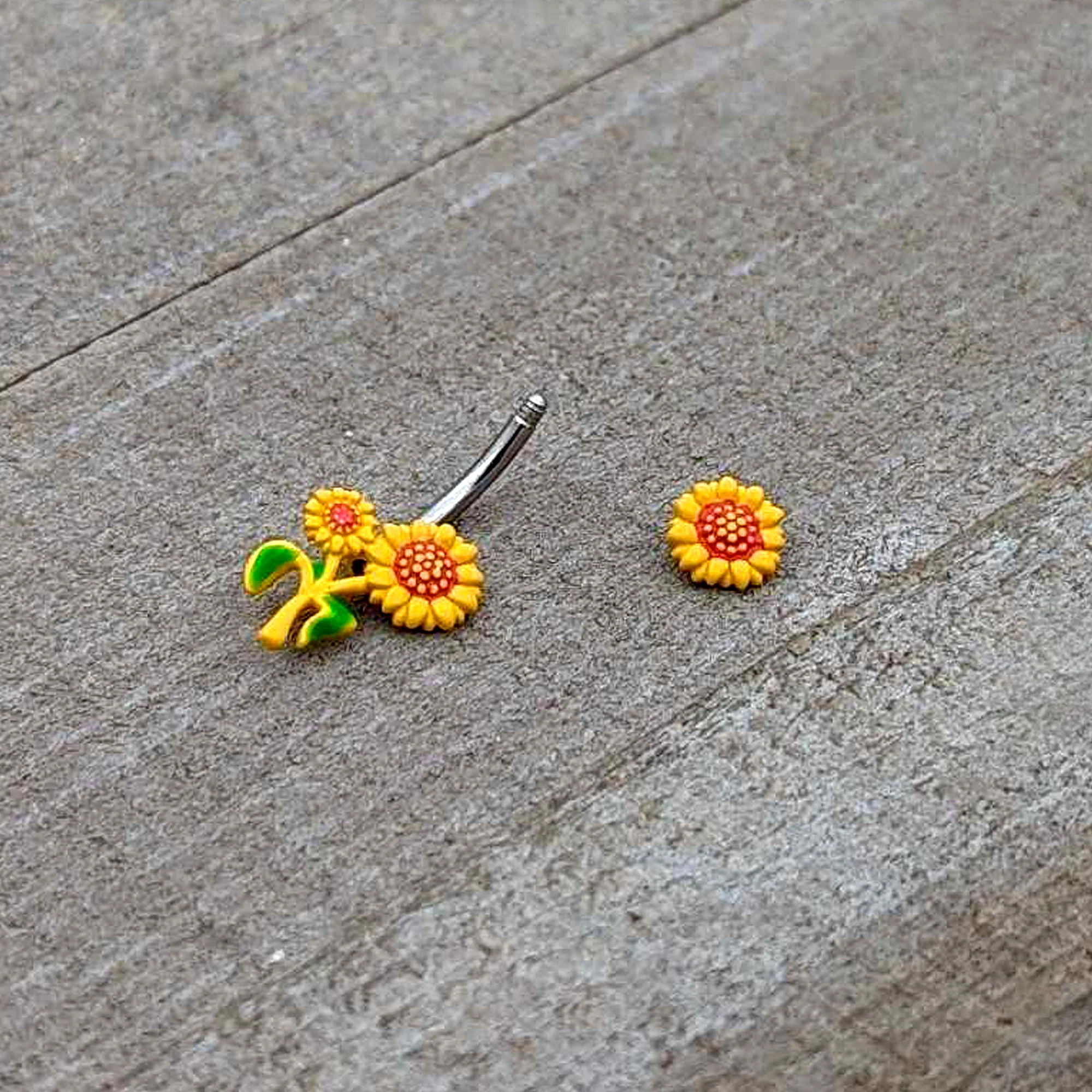 Happy Sunflower Trio Double Mount Belly Ring - Image 6