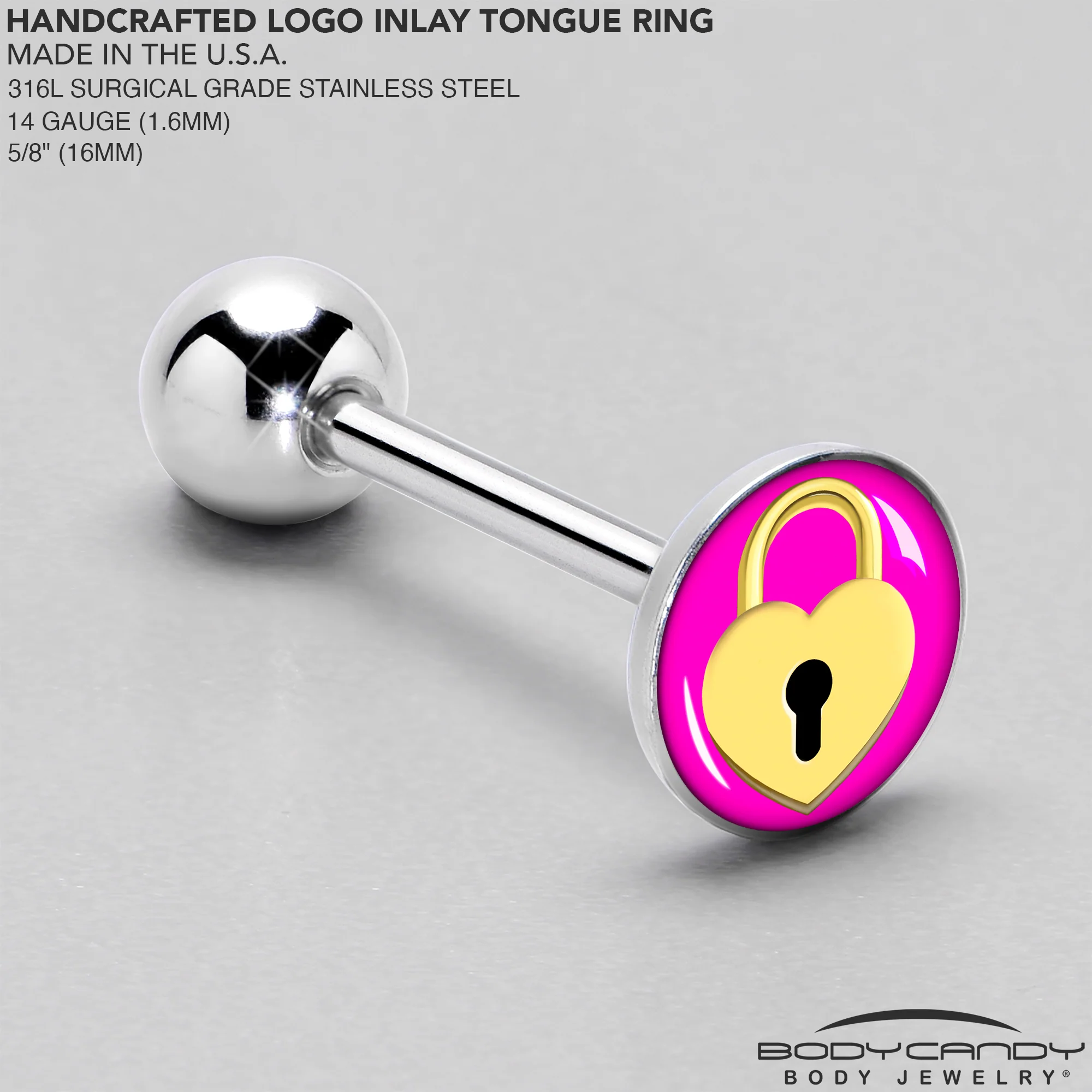 Heart Lock Barbell Tongue Ring by Onyx O - Image 4