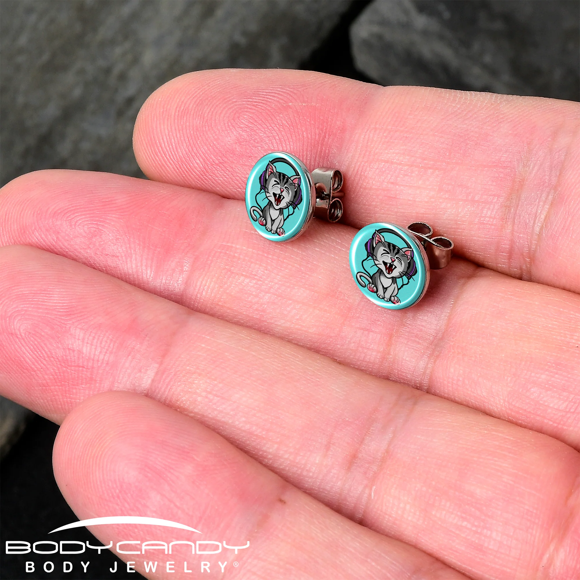 Heavy Metal Kitty Cat Stud Earrings by Onyx O - Image 2